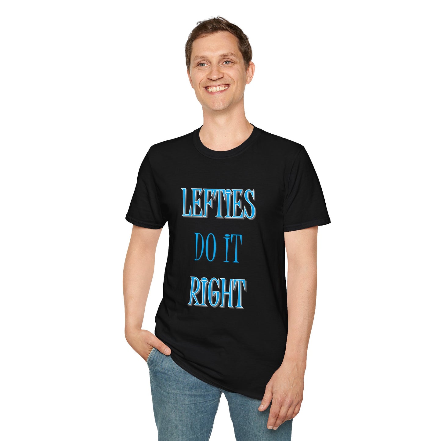 Lefties do it Right (blue) - Unisex Softstyle T-Shirt 100% Cotton Graphic