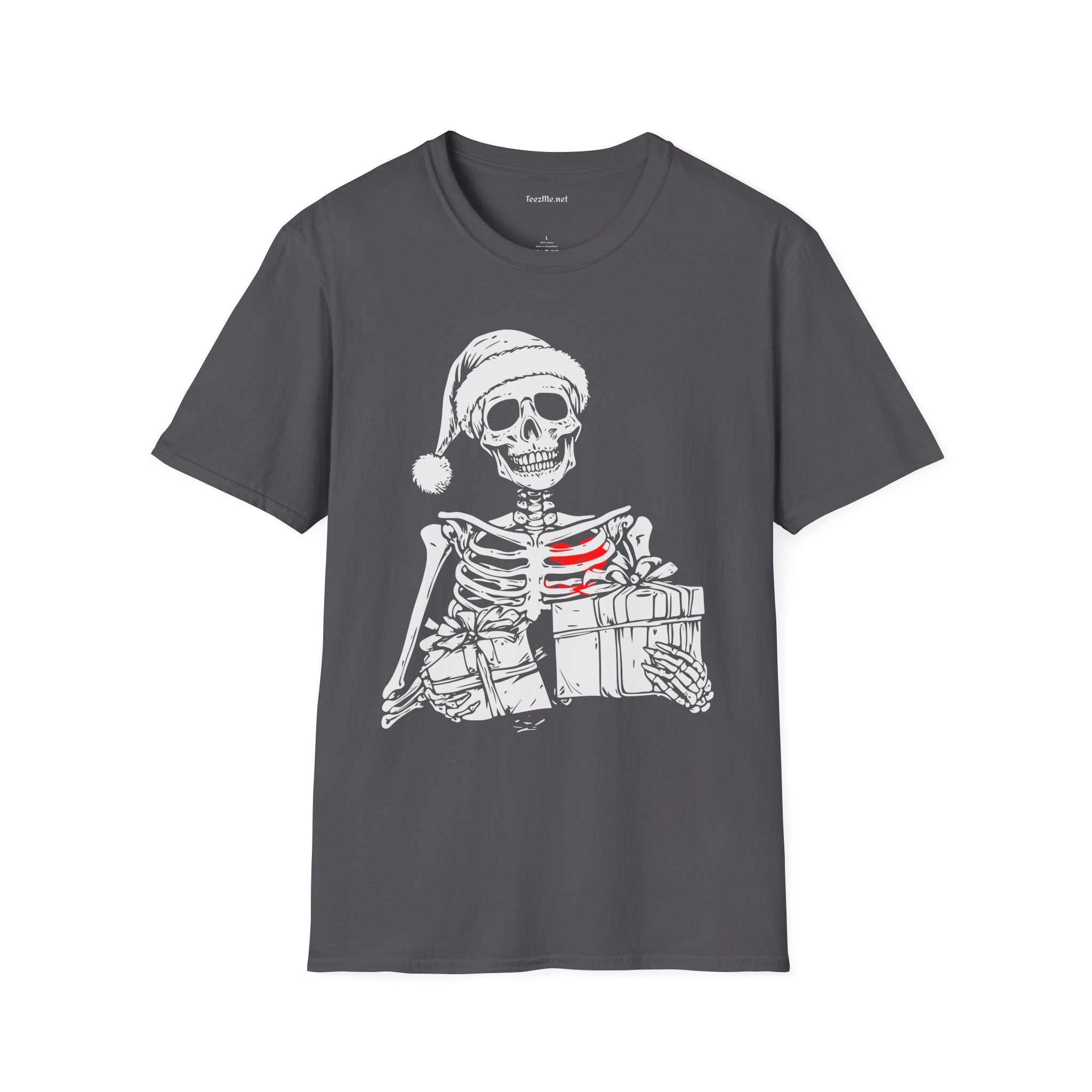 Christmas Skeleton with Presents Unisex Softstyle T-Shirt 100% Cotton Graphic