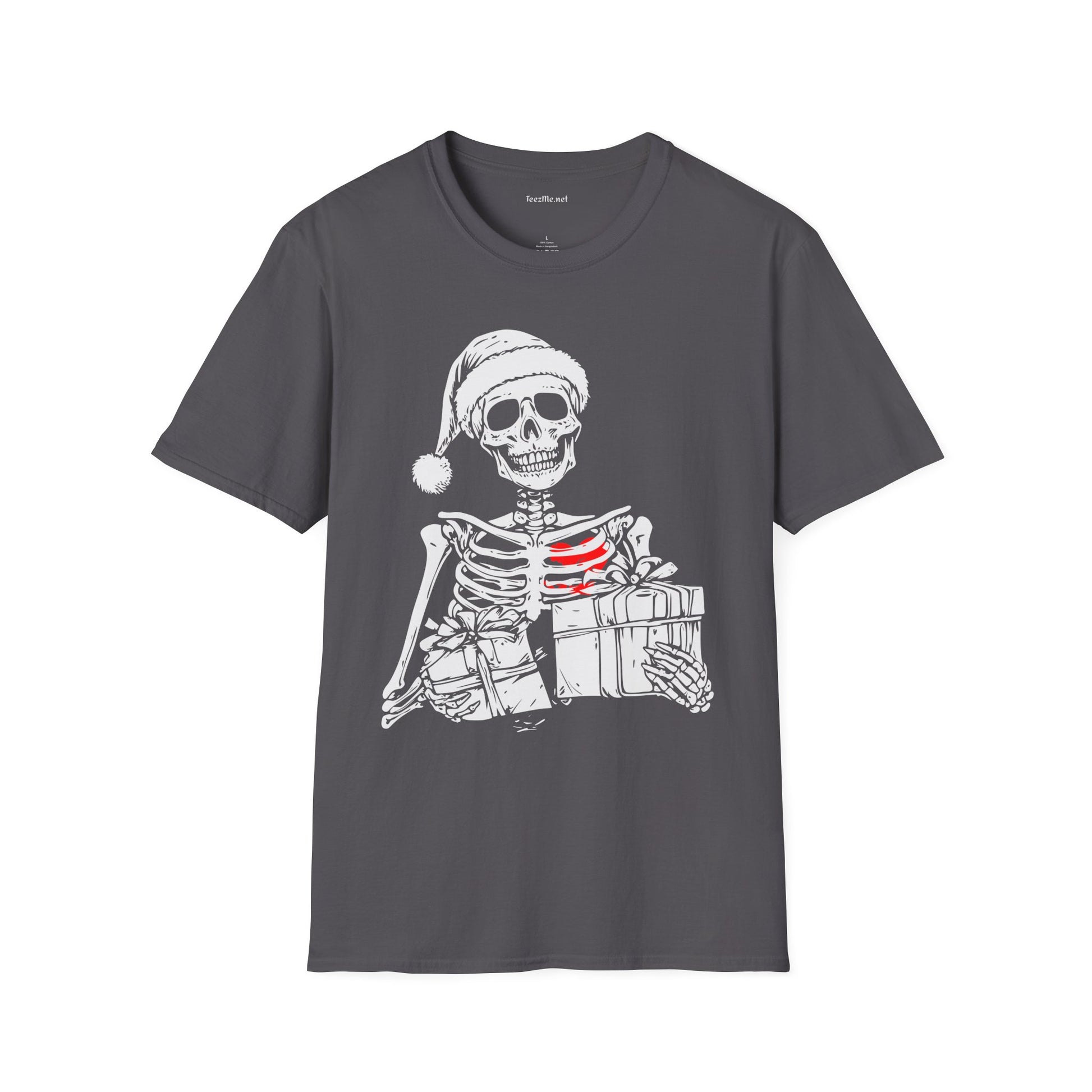 Christmas Skeleton with Presents Unisex Softstyle T-Shirt 100% Cotton Graphic