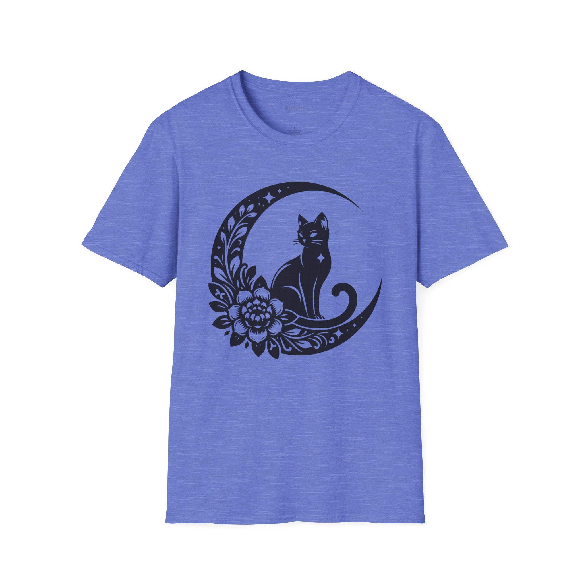 Crescent Moon Star Cat - Unisex Softstyle T-Shirt 100% Cotton Graphic