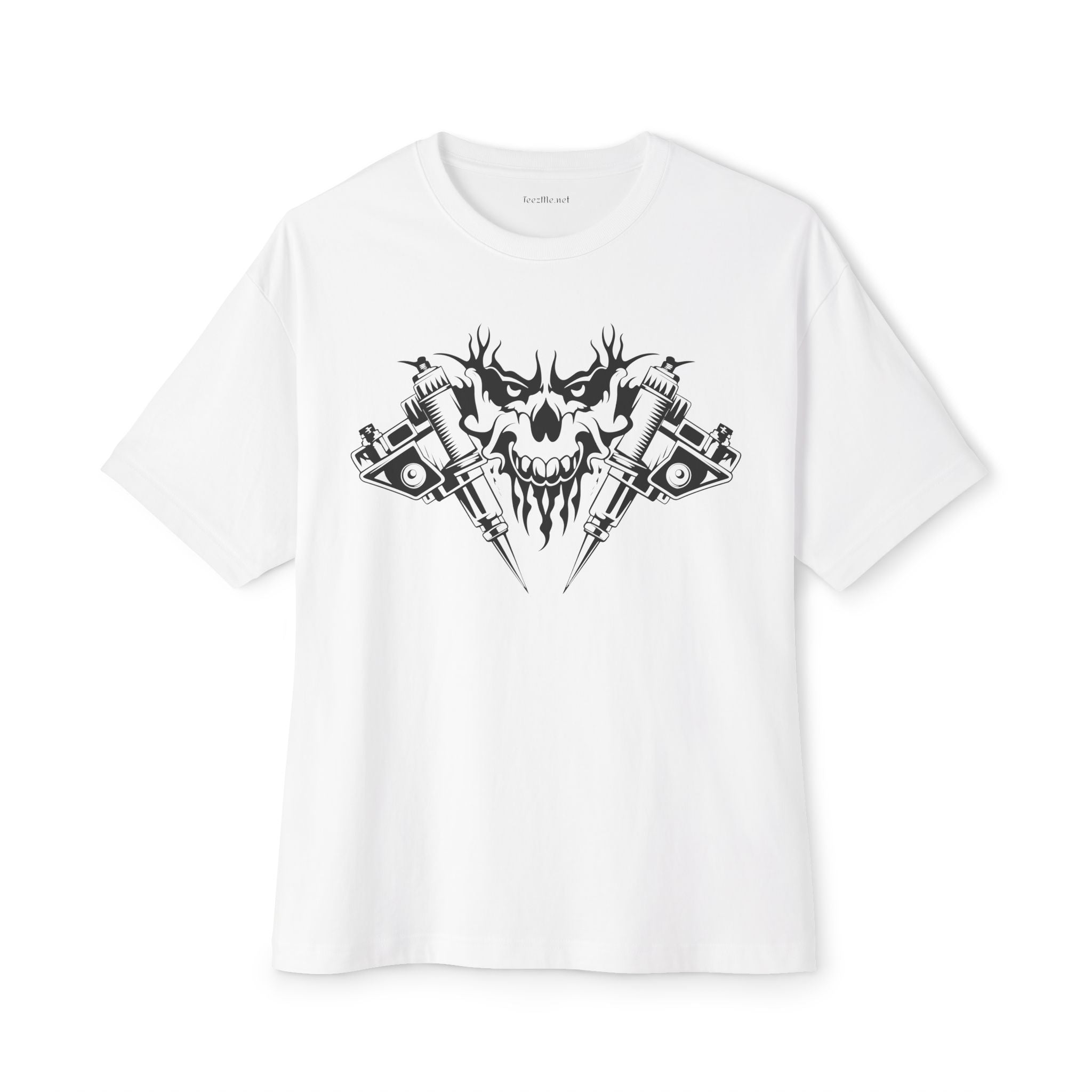 Crossed Tattoo Machine 01 Unisex Oversized Boxy Tee