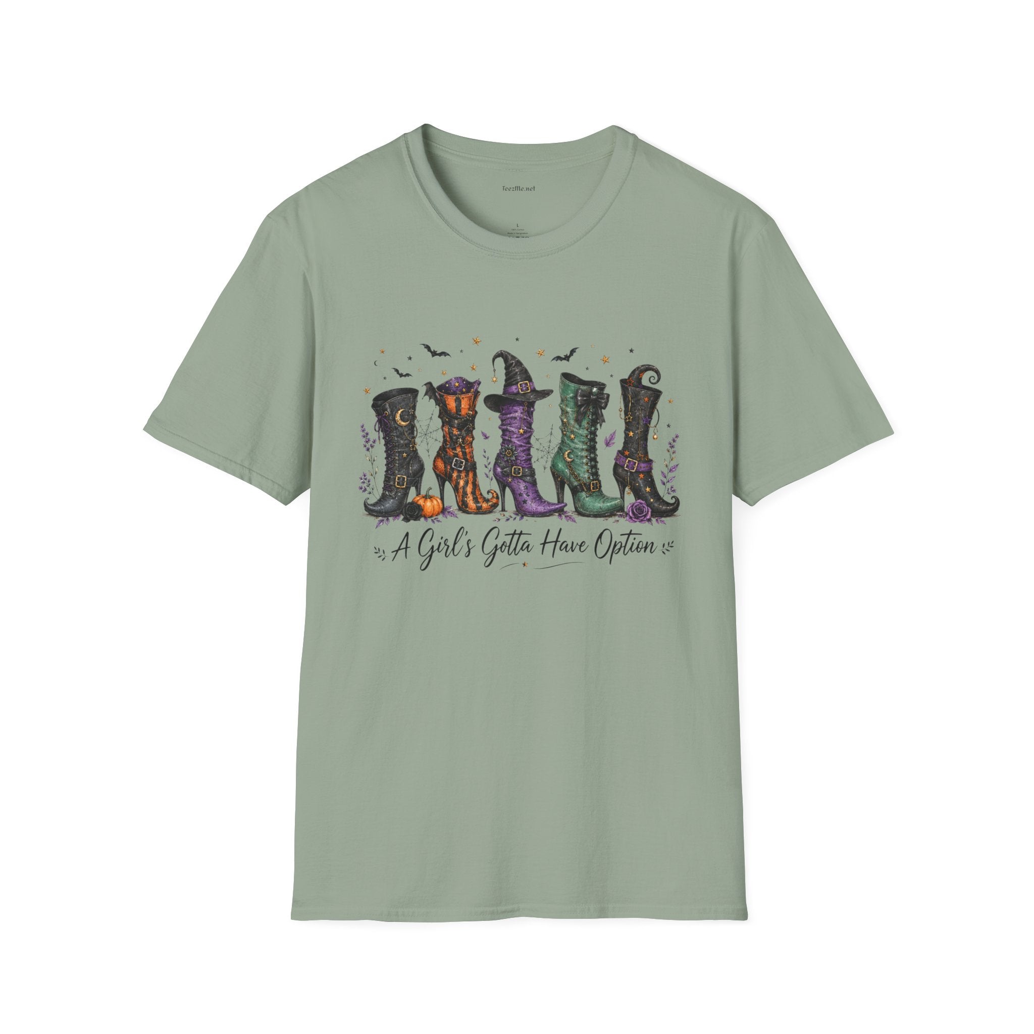 Halloween Witch Boots T-Shirt — "A Girl's Gotta Have Options" Graphic Tee