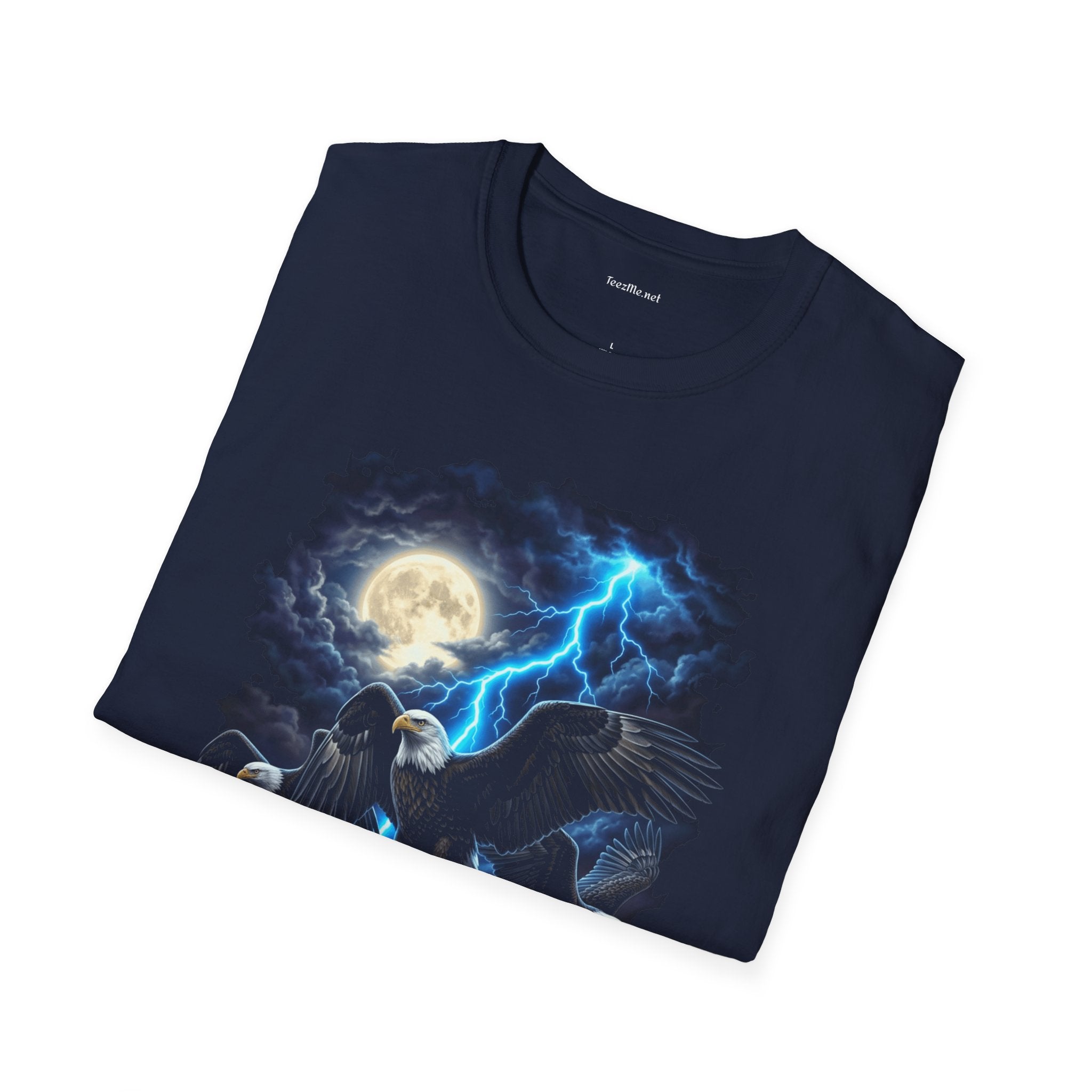Eagle with Lightning Scene Unisex Softstyle T-Shirt 100% Cotton Graphic