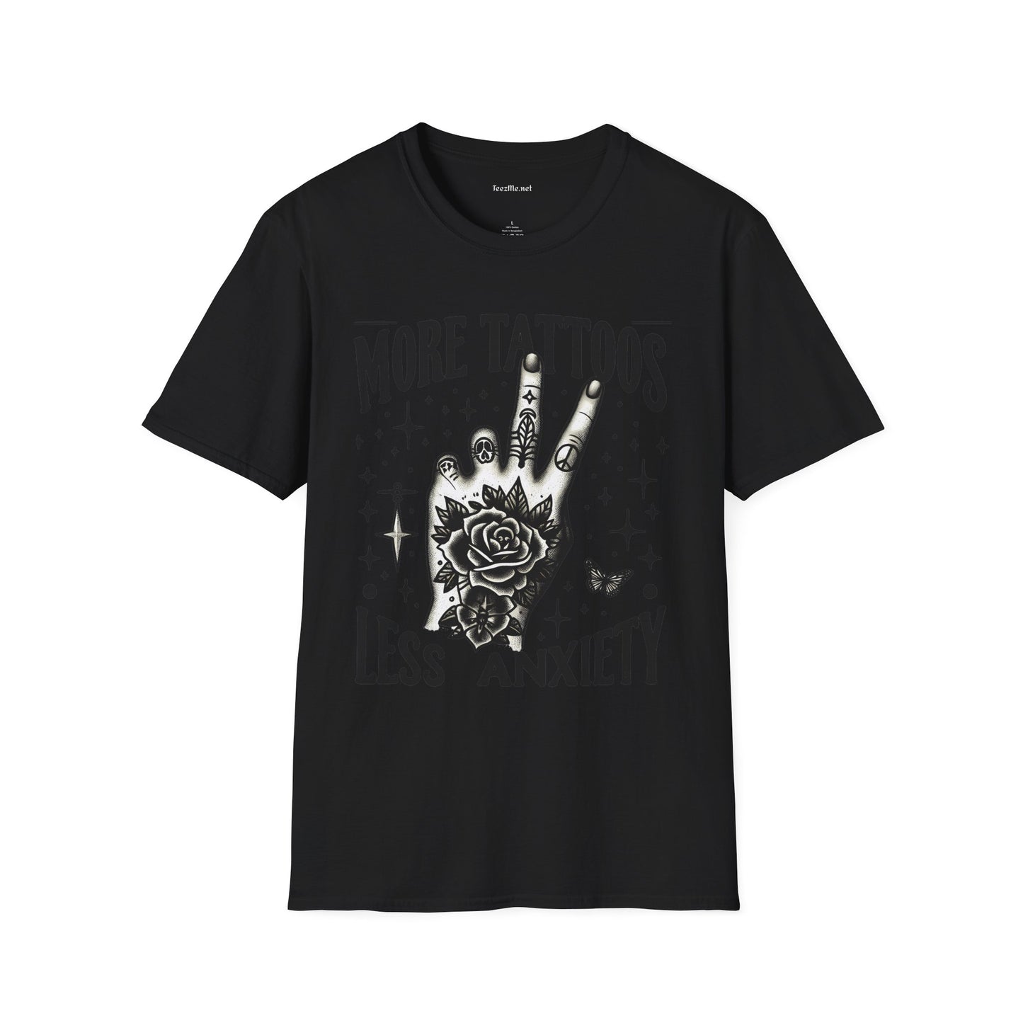 More Tattoos Less Anxiety Unisex Soft Style T-Shirt 100% Cotton Graphic