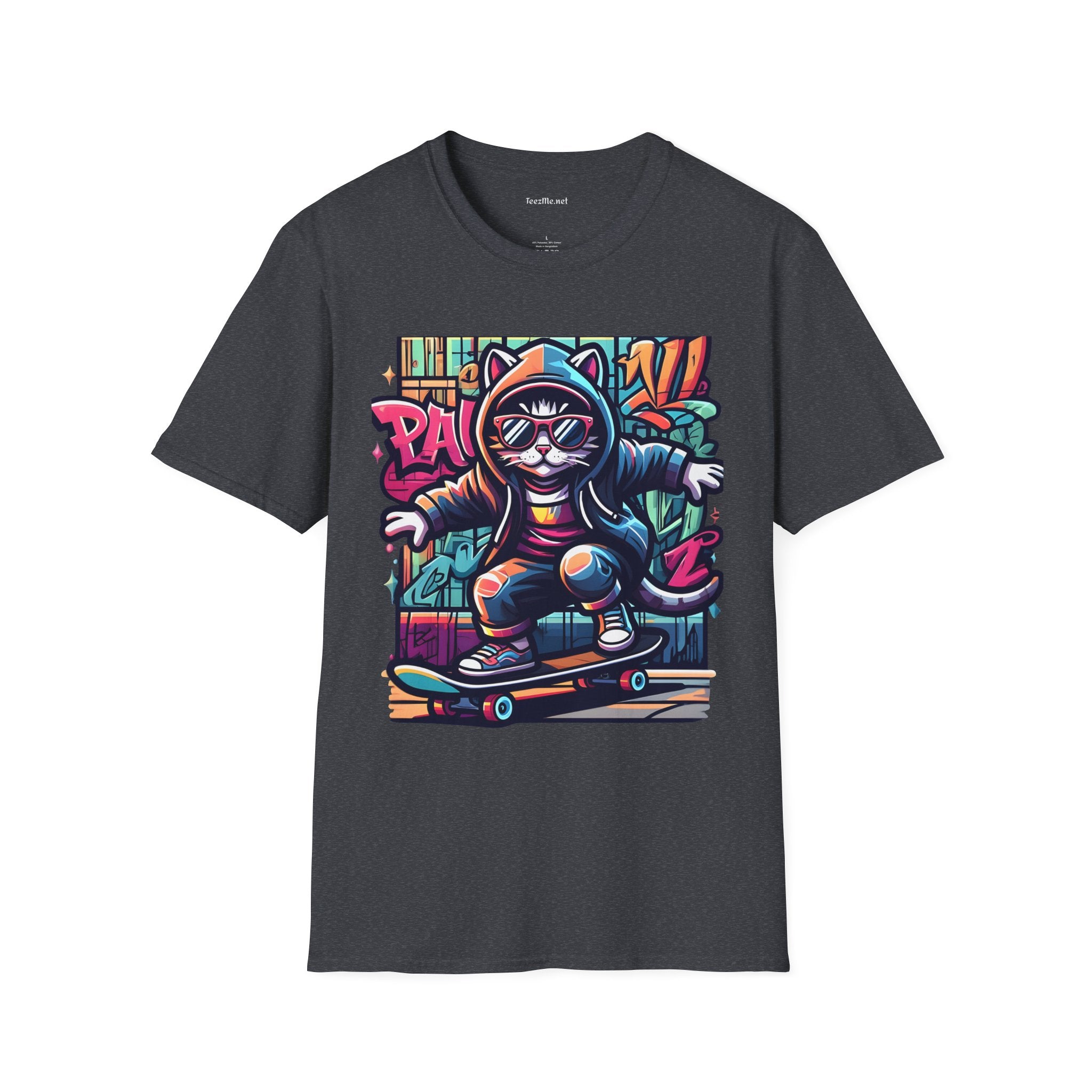 Skating Cool Cat (1) Unisex Softstyle T-Shirt 100% Cotton Graphic