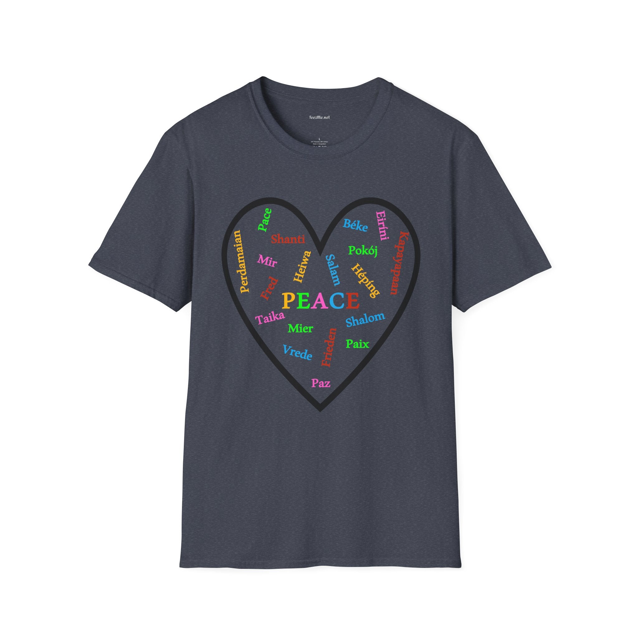 Peace in Multiple Languages Unisex Softstyle T-Shirt 100% Cotton Graphic