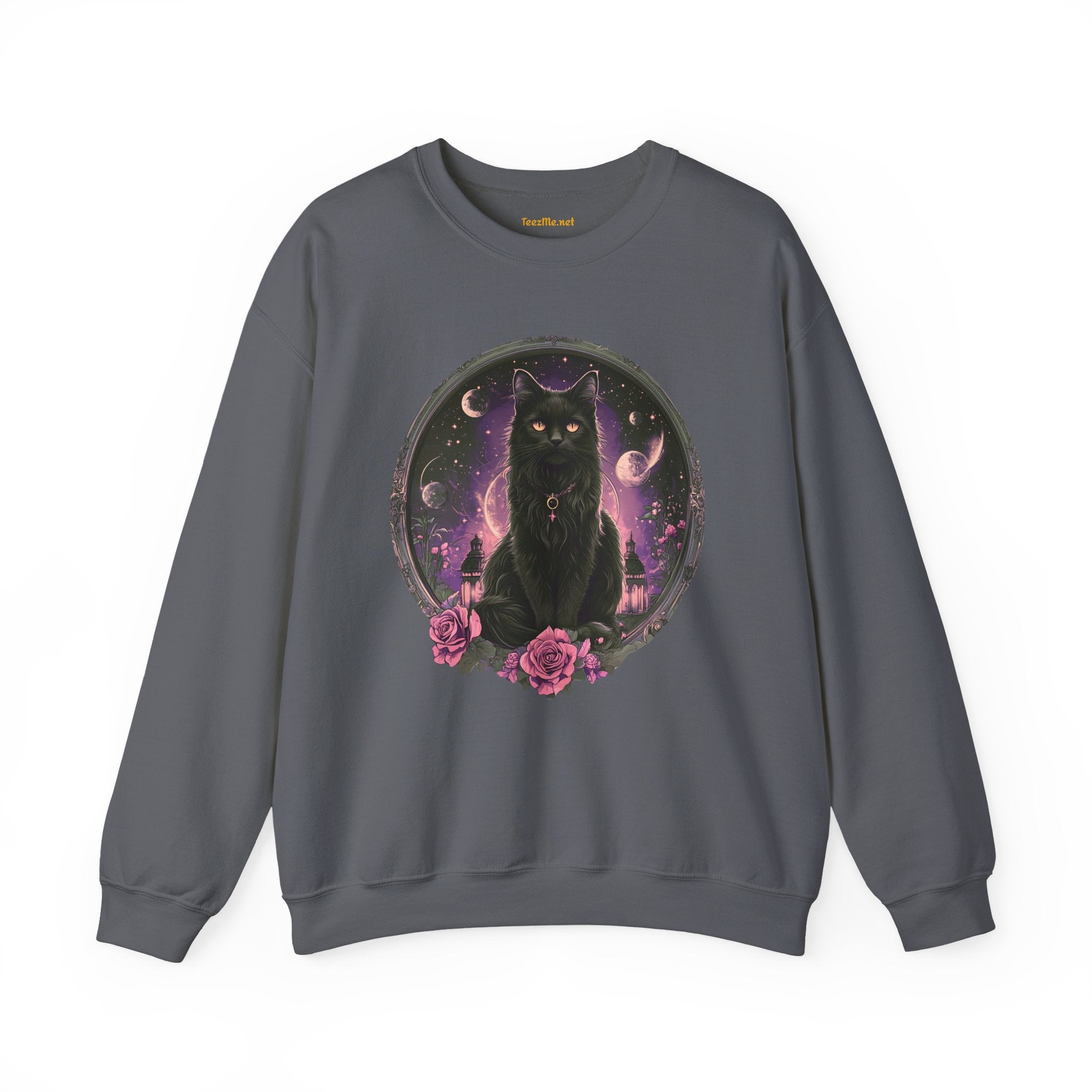 Moon Witchy Black Cat Unisex Heavy Bend™ Crewneck Sweatshirt Graphic