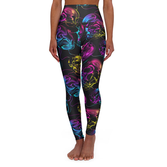 Neon Skull -  High Waisted Yoga Leggings (AOP)