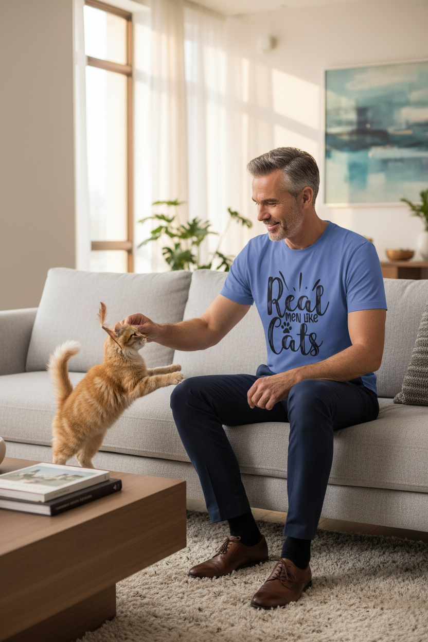 Real Men Like Cats Unisex Soft Style T-Shirt 100% Cotton Graphic