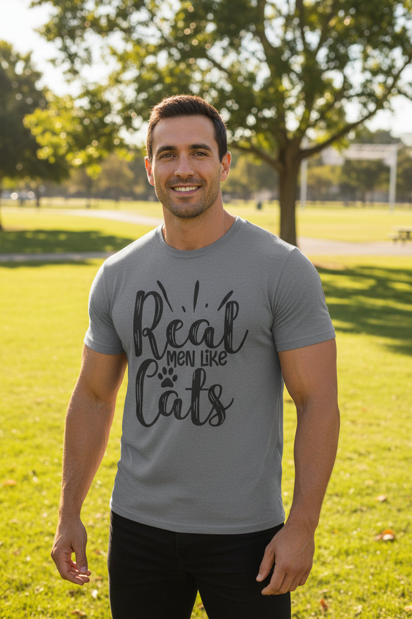 Real Men Like Cats Unisex Soft Style T-Shirt 100% Cotton Graphic