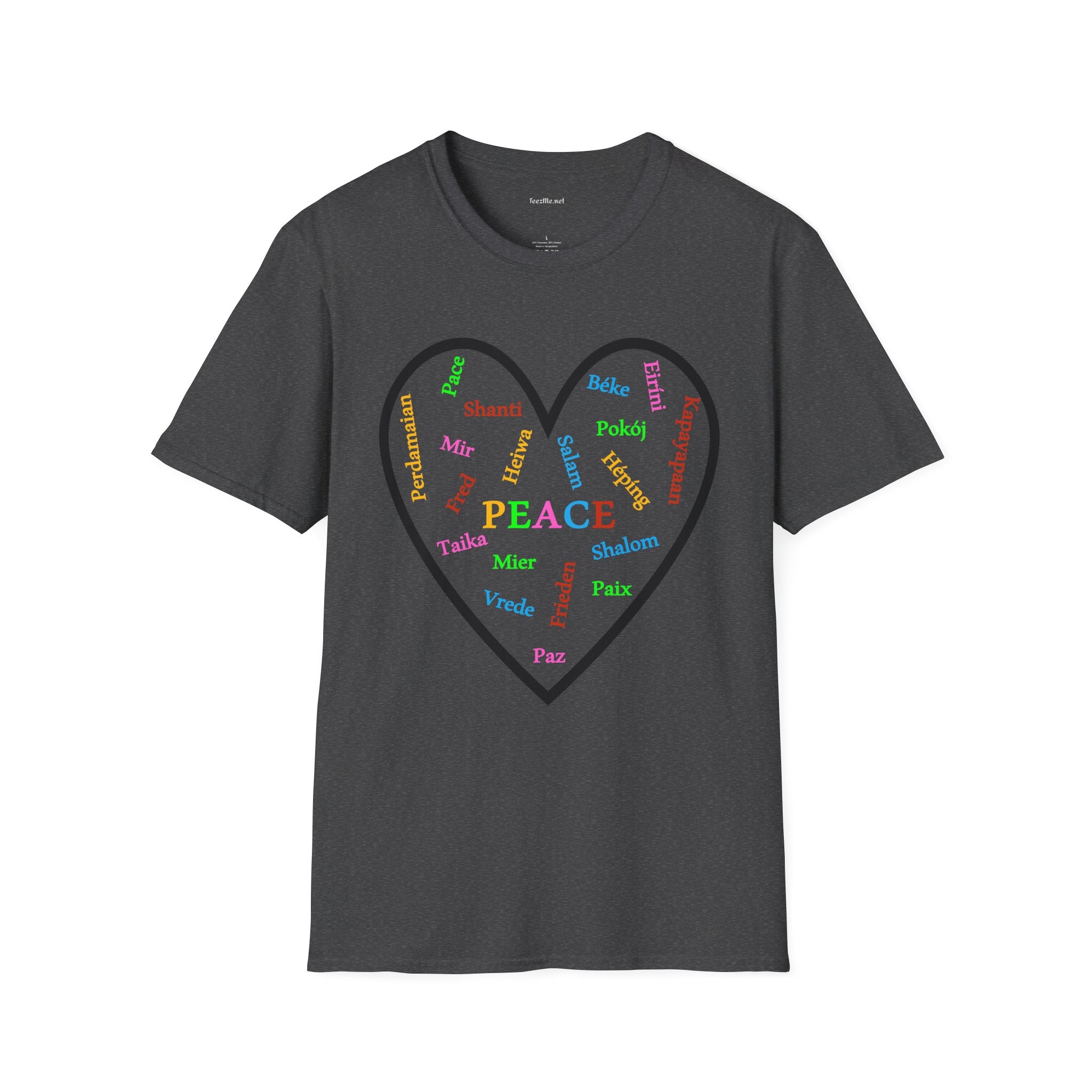 Peace in Multiple Languages Unisex Softstyle T-Shirt 100% Cotton Graphic