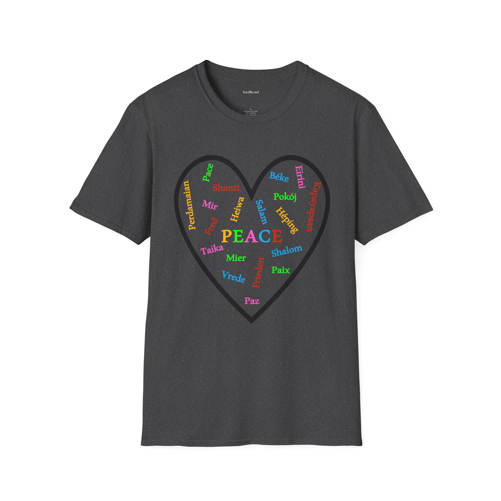 Peace in Multiple Languages Unisex Softstyle T-Shirt 100% Cotton Graphic