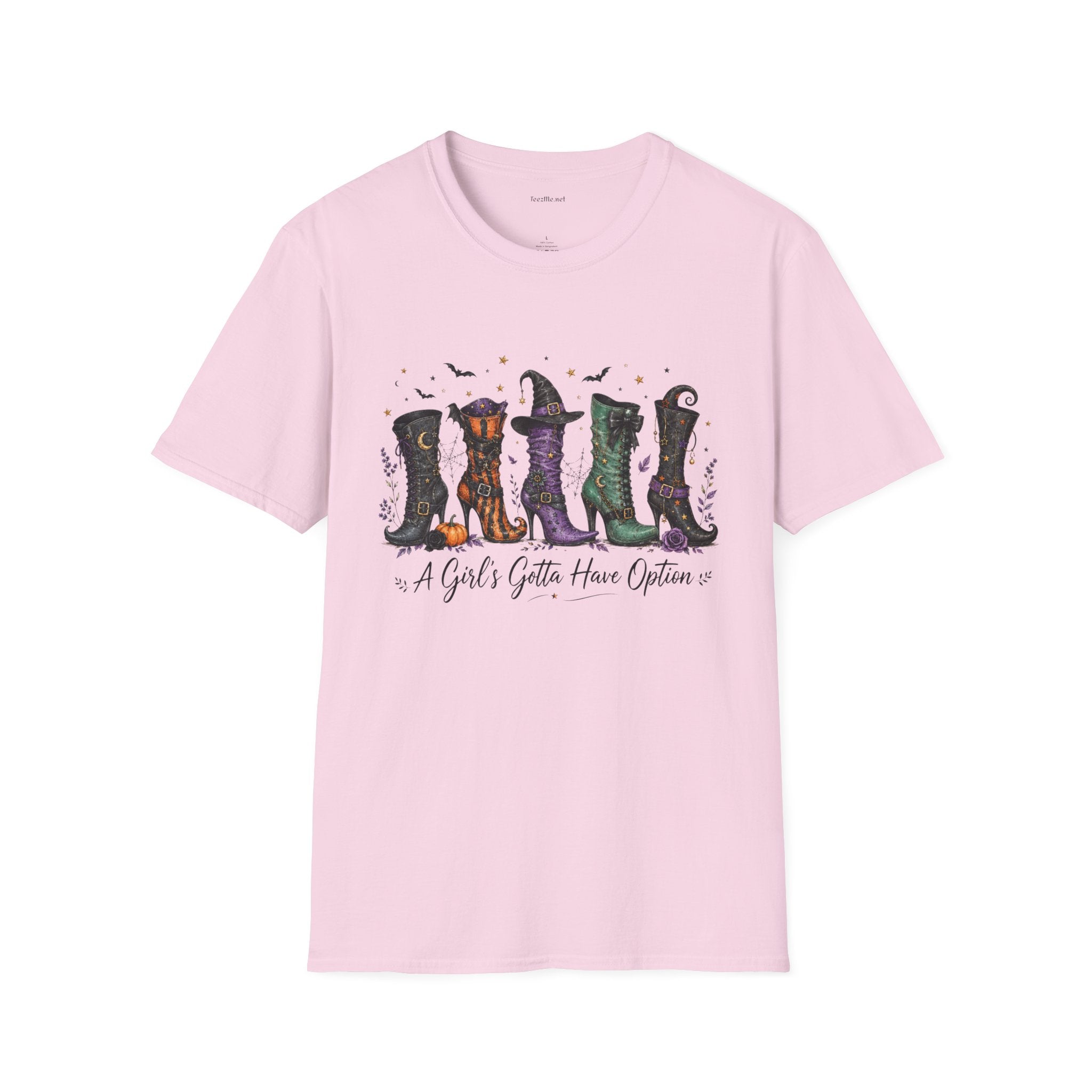Halloween Witch Boots T-Shirt — "A Girl's Gotta Have Options" Graphic Tee