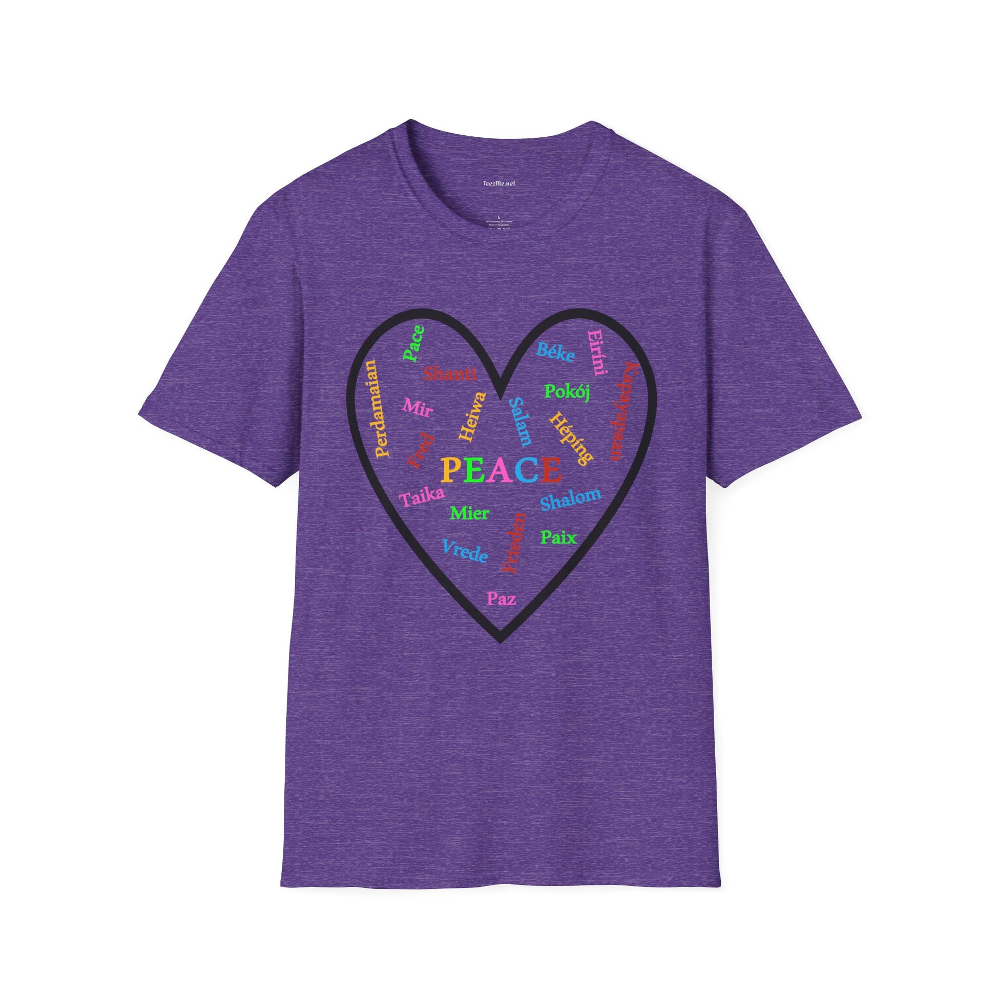Peace in Multiple Languages Unisex Softstyle T-Shirt 100% Cotton Graphic
