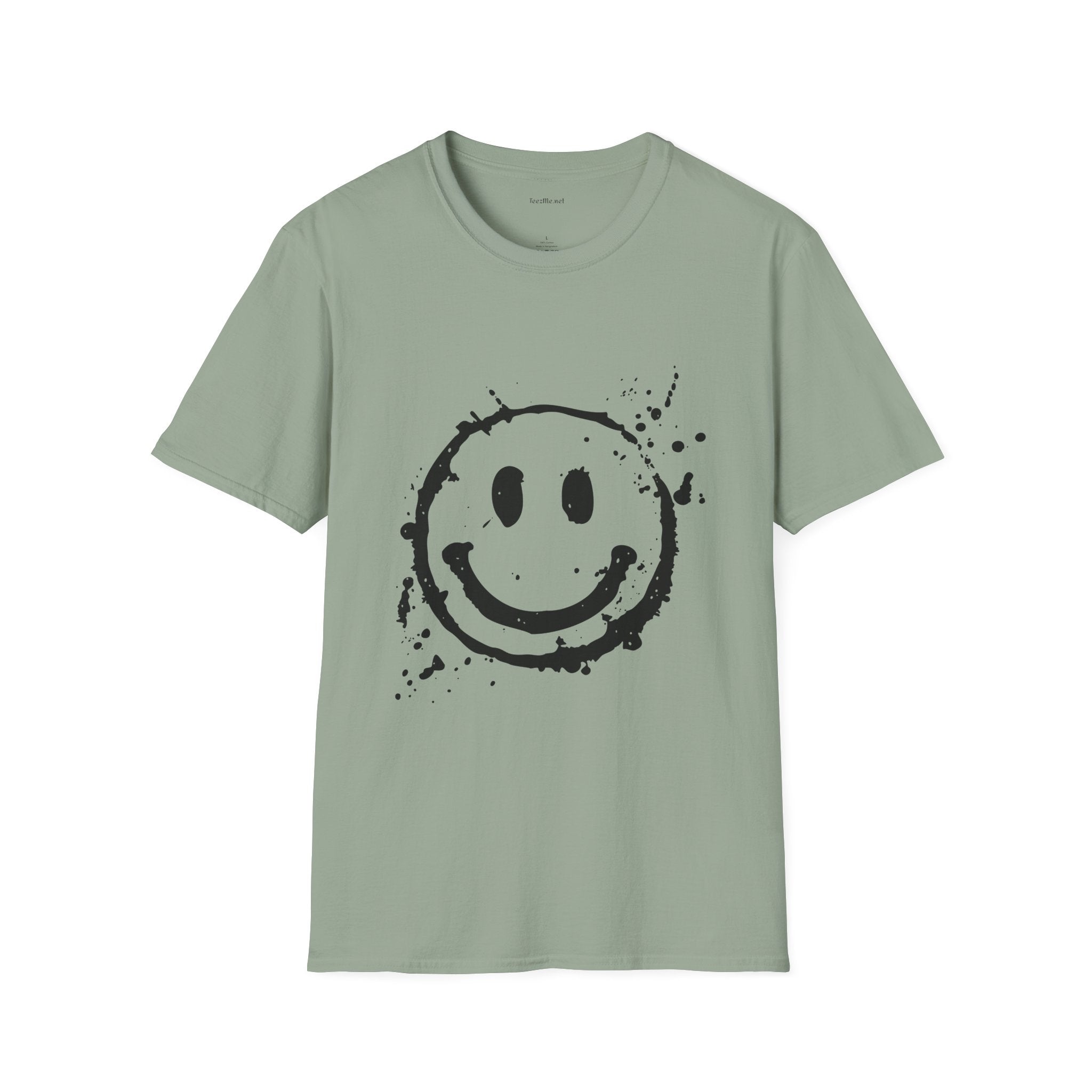 Smiley Splatter T-Shirt — Grunge Happy Face Graphic Tee