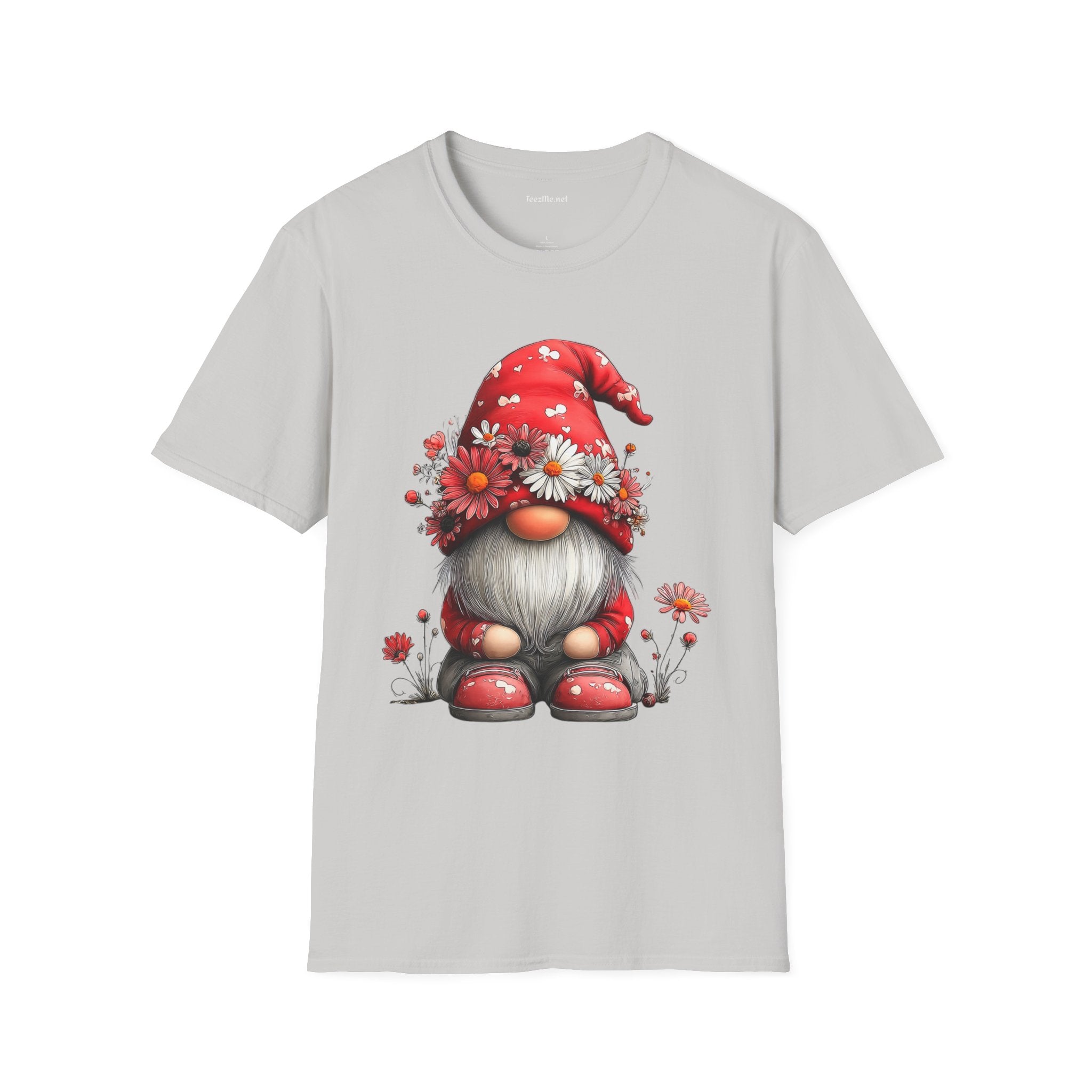Floral Gnome Unisex SoftStyle T-Shirt 100% Cotton Graphic