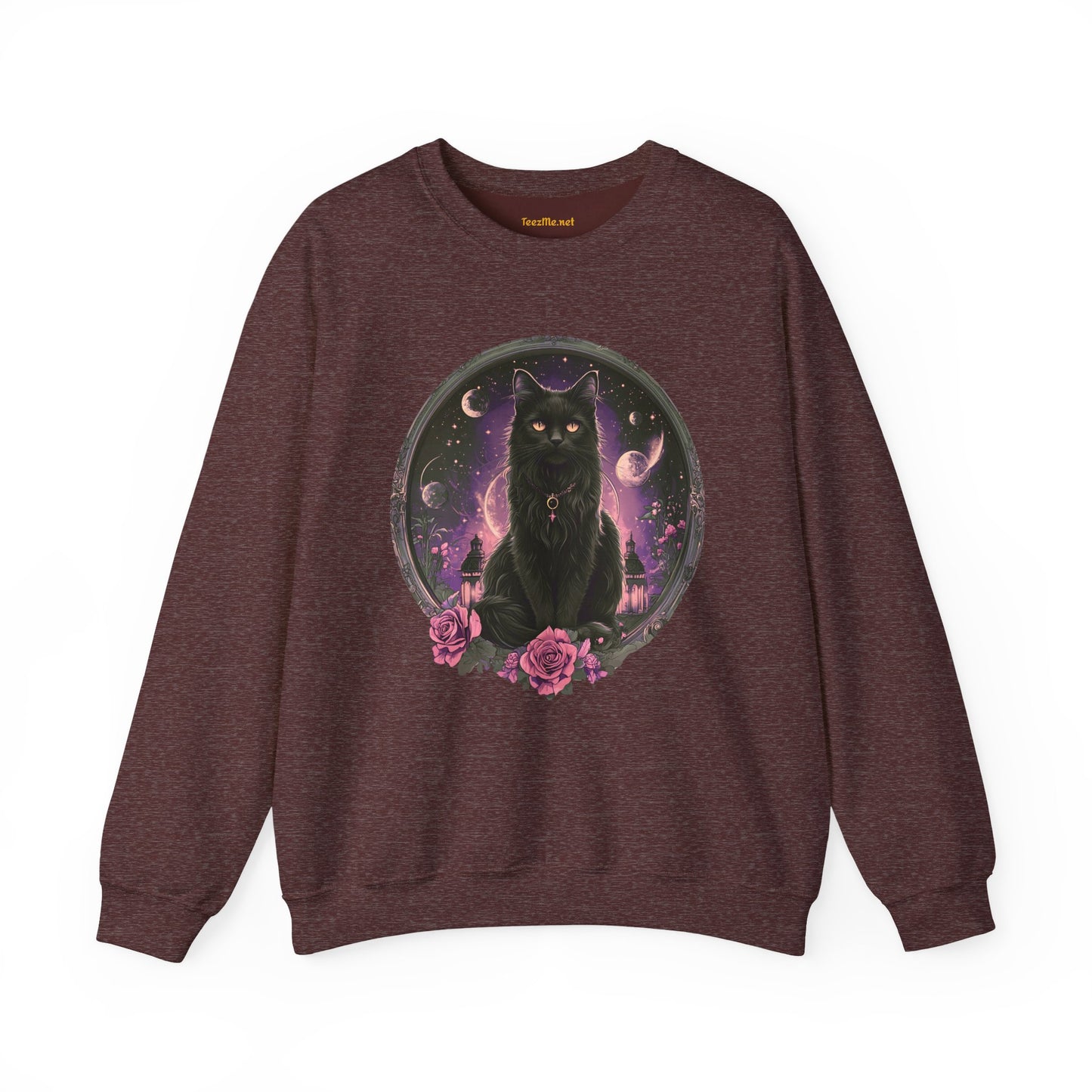 Moon Witchy Black Cat Unisex Heavy Bend™ Crewneck Sweatshirt Graphic