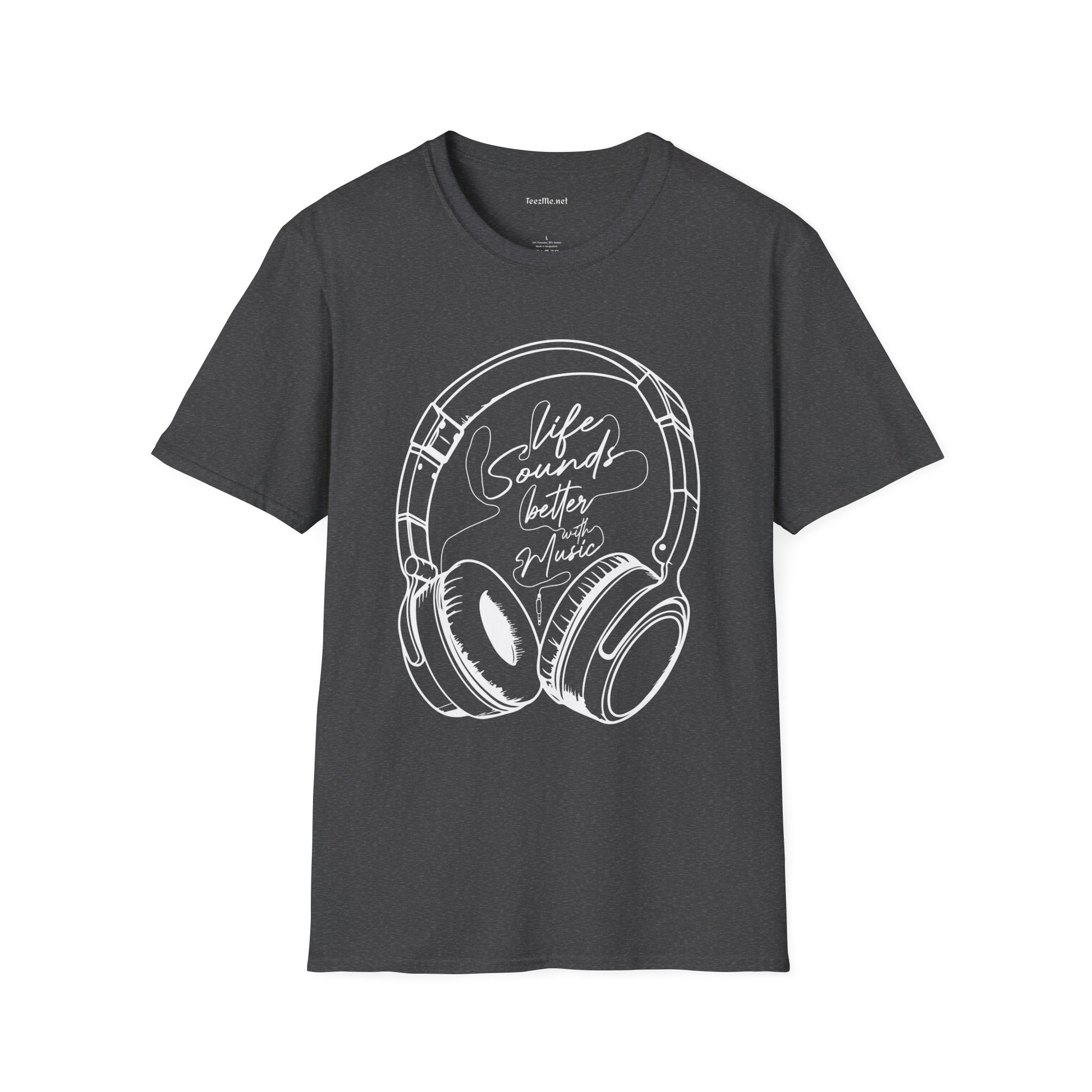Life Sounds Better with Music (white) Unisex Softstyle T-Shirt 100% Cotton Graphic