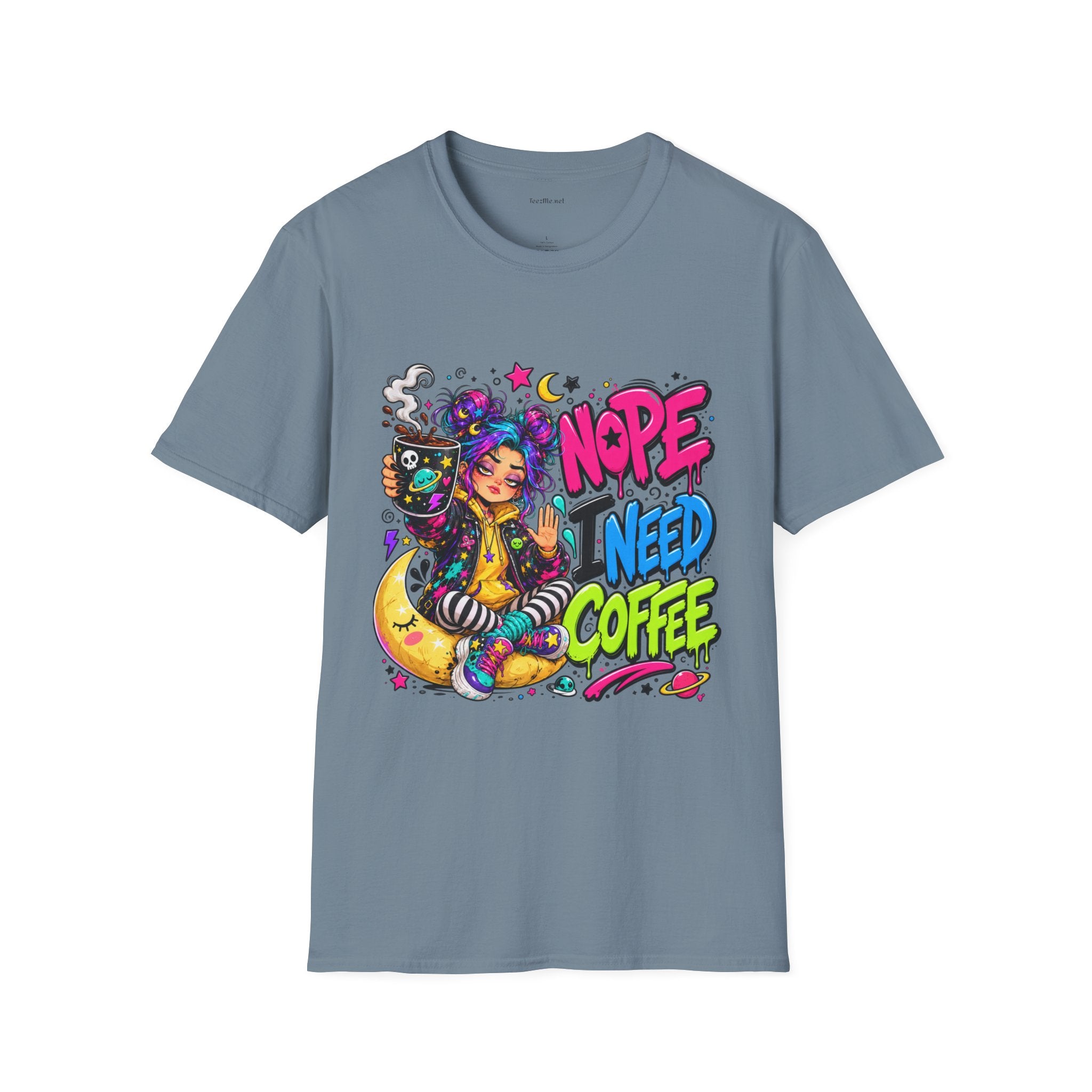 Nope I Need Coffee T‑Shirt — Colorful Coffee Lover Graphic Tee