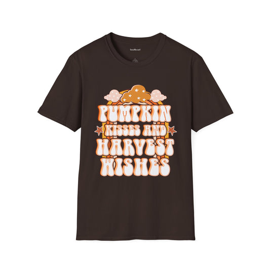 Pumpkin Kisses and Harvest Wishes 01 Unisex Soft T-Shirt 100% Cotton Graphic