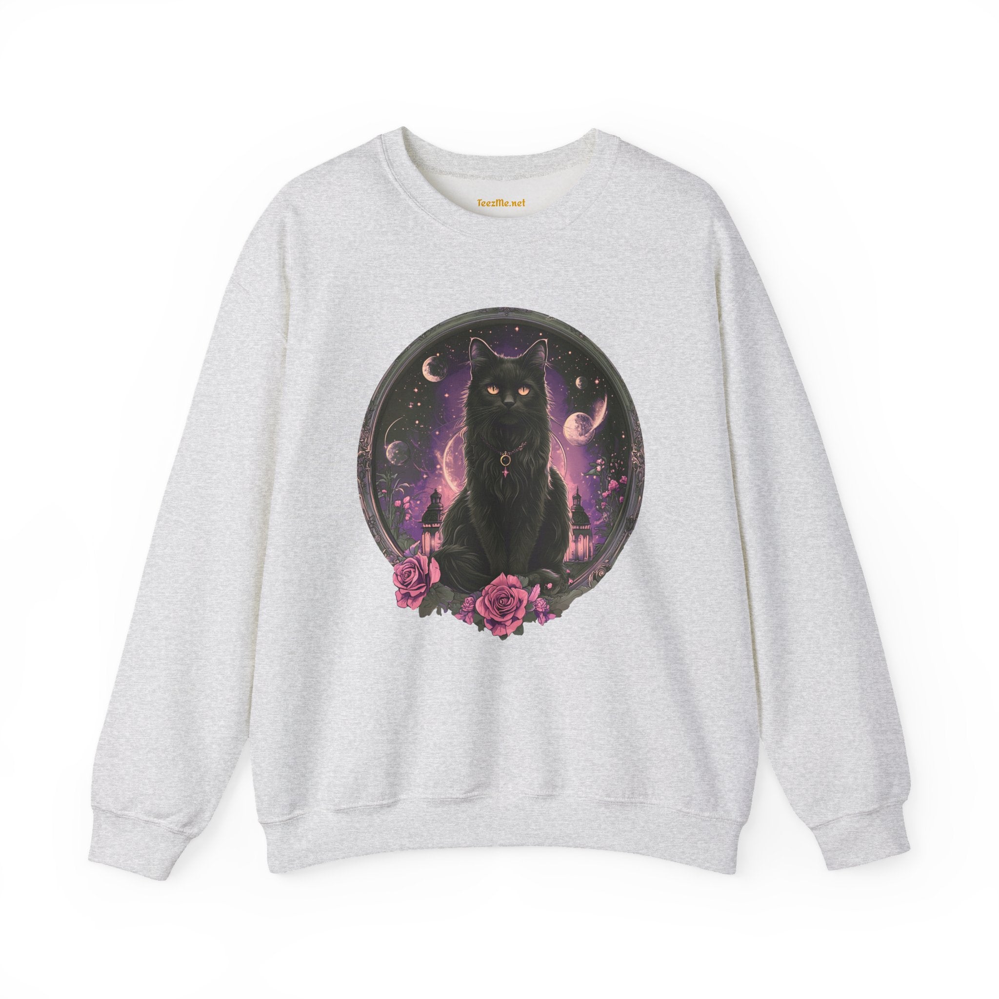 Moon Witchy Black Cat Unisex Heavy Bend™ Crewneck Sweatshirt Graphic