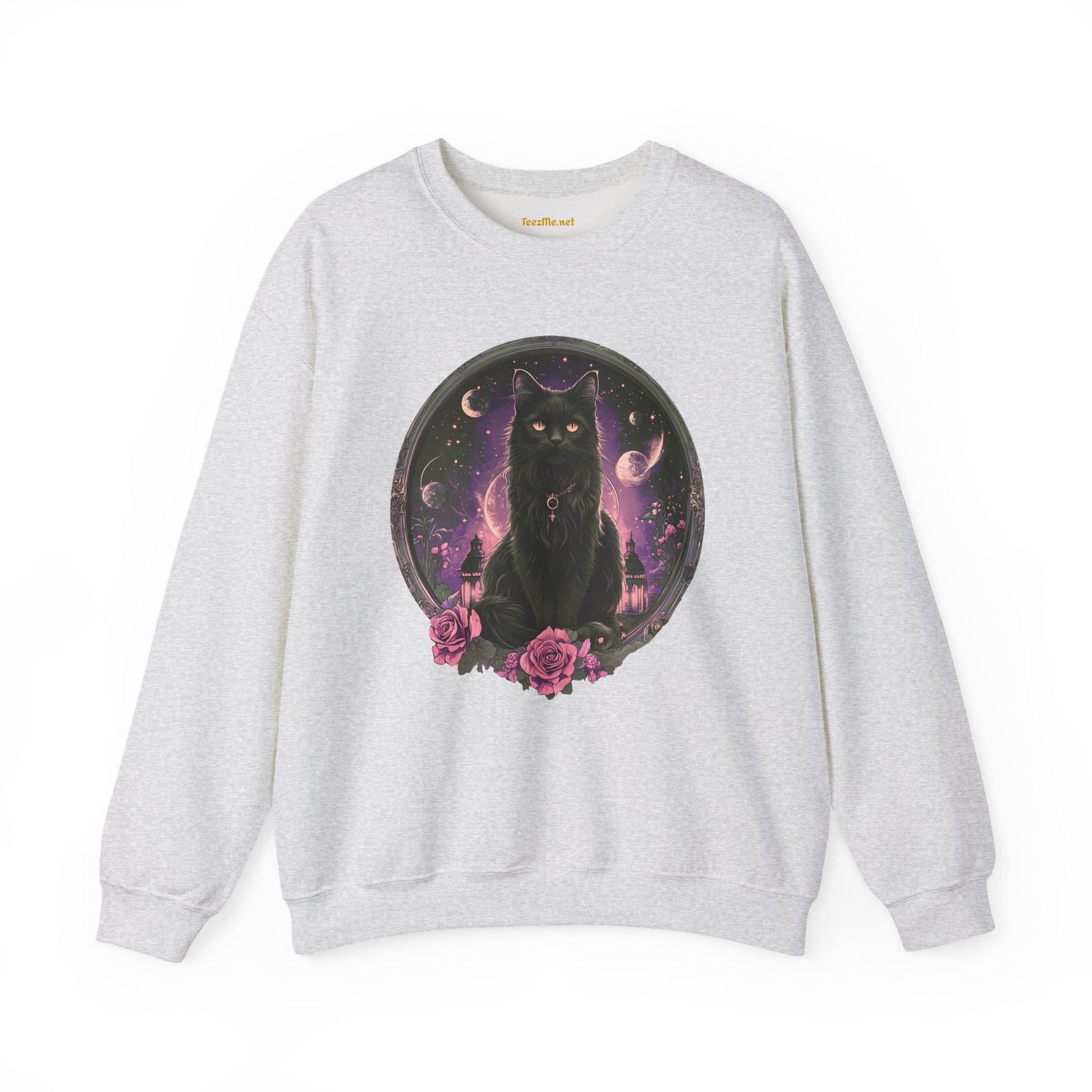Moon Witchy Black Cat Unisex Heavy Bend™ Crewneck Sweatshirt Graphic