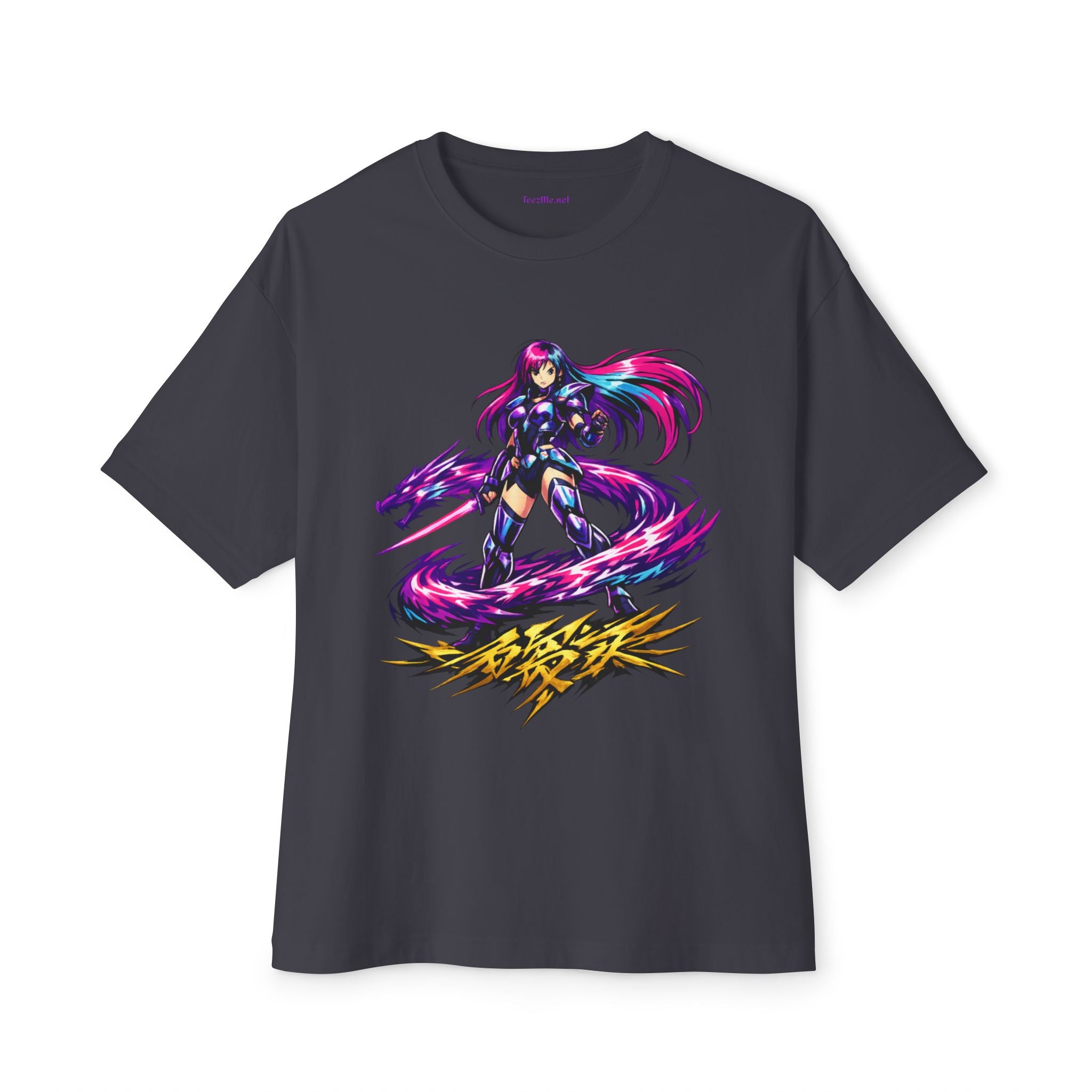 Anime Sorceress Graphic Tee — Neon Magic Girl Oversized Boxy Shirt