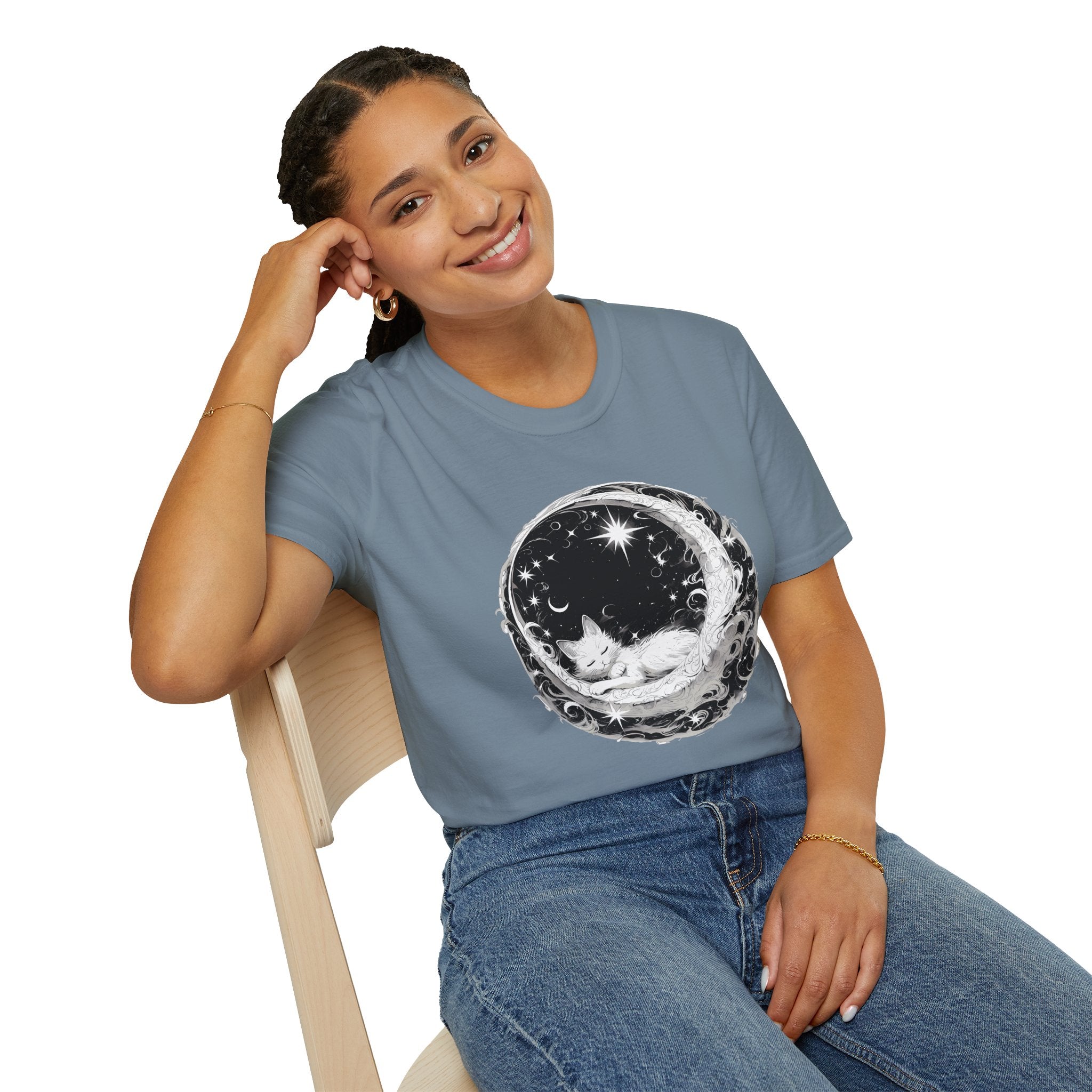 Moon Cat  - Unisex Softstyle T-Shirt 100% Cotton Graphic
