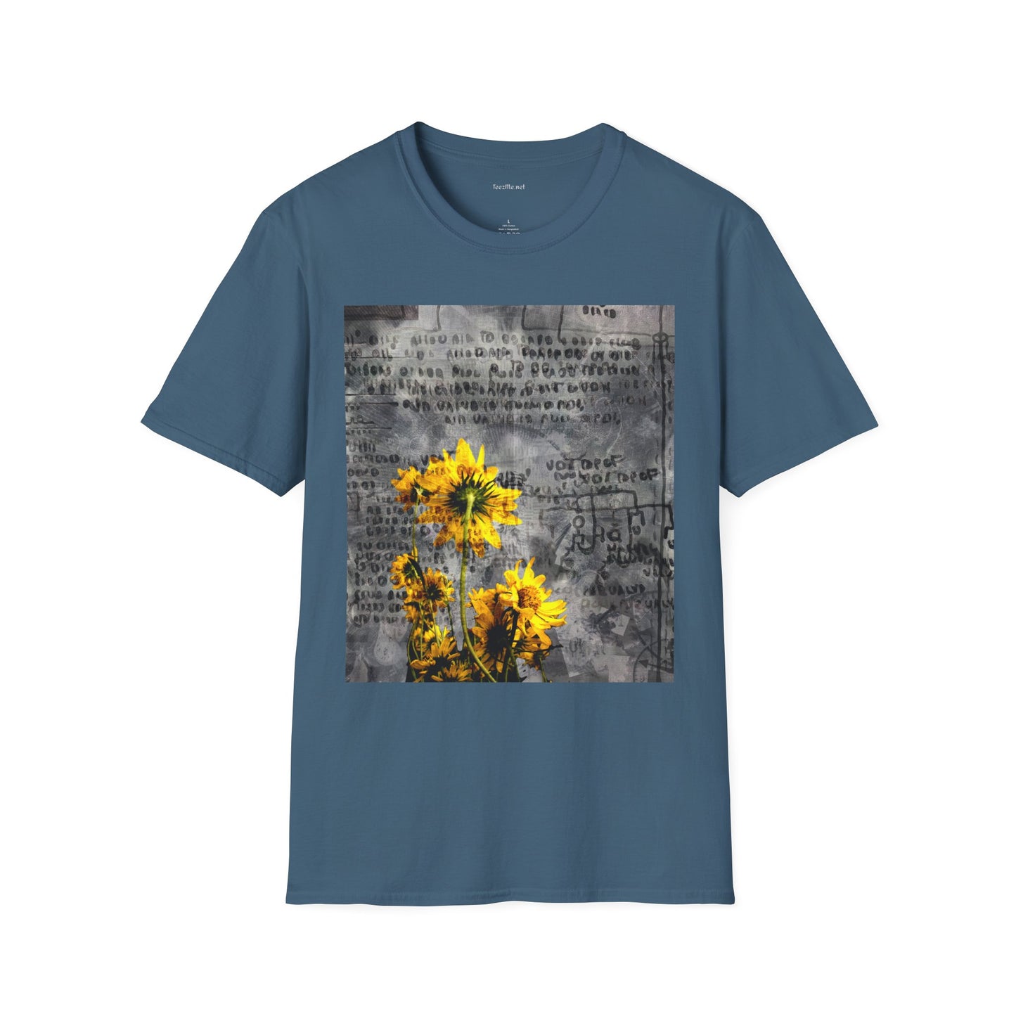 Yellow flowers with ancient symbols - Unisex Softstyle T-Shirt 100% Cotton Graphic