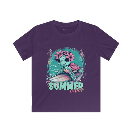 Summer Vibes Surfing Turtle Softstyle Tee Children