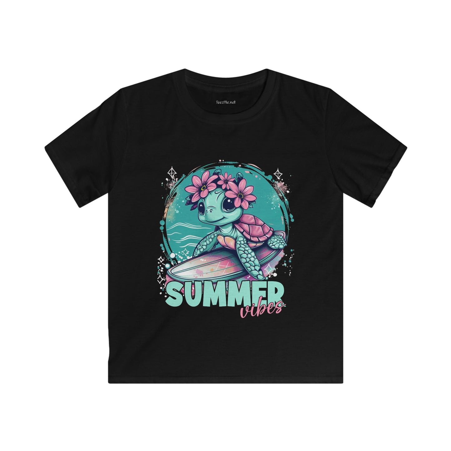 Summer Vibes Surfing Turtle Softstyle Tee Children