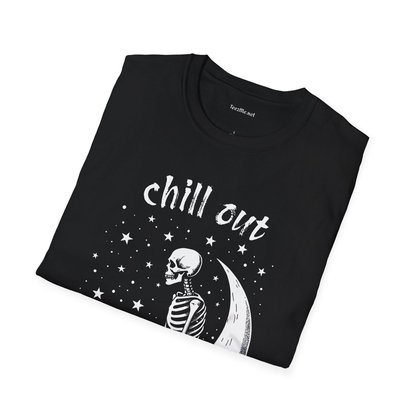 Chill out with skeleton on moon - Unisex Softstyle T-Shirt 100% Cotton Graphic