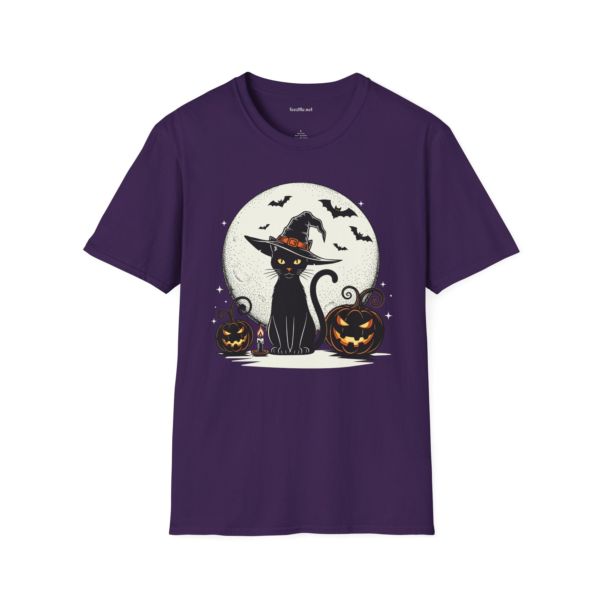 Cat with pumpkin Unisex Softstyle T-Shirt 100% Cotton Graphic