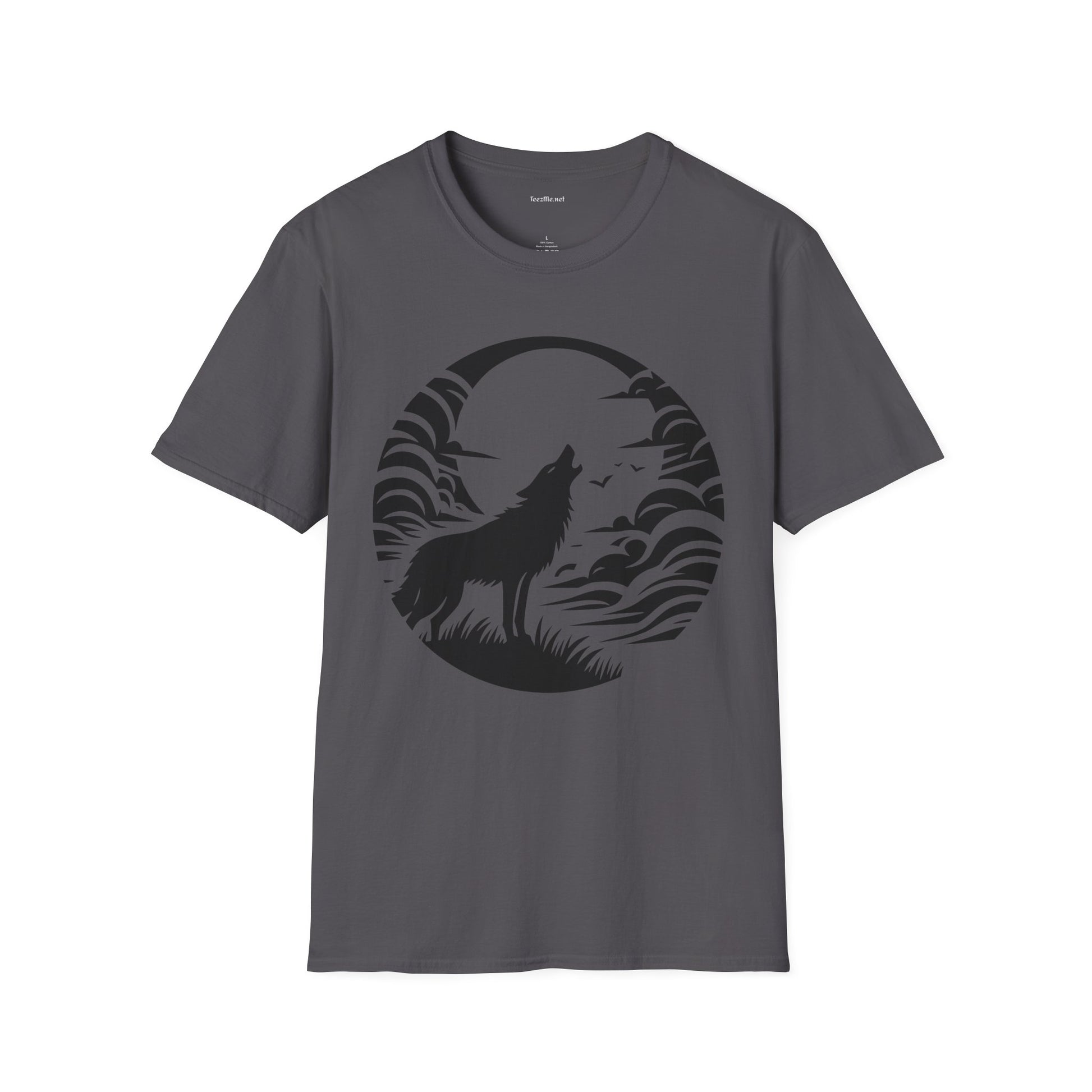 Wolf Howling Moon - Unisex Softstyle T-Shirt 100% Cotton Graphic