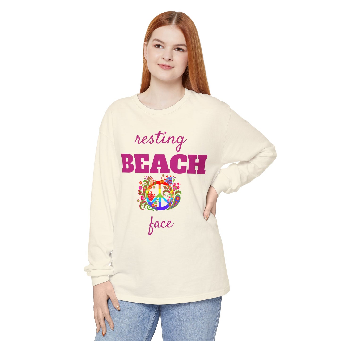 Resting Beach Face - Unisex Garment-dyed Long Sleeve T-Shirt