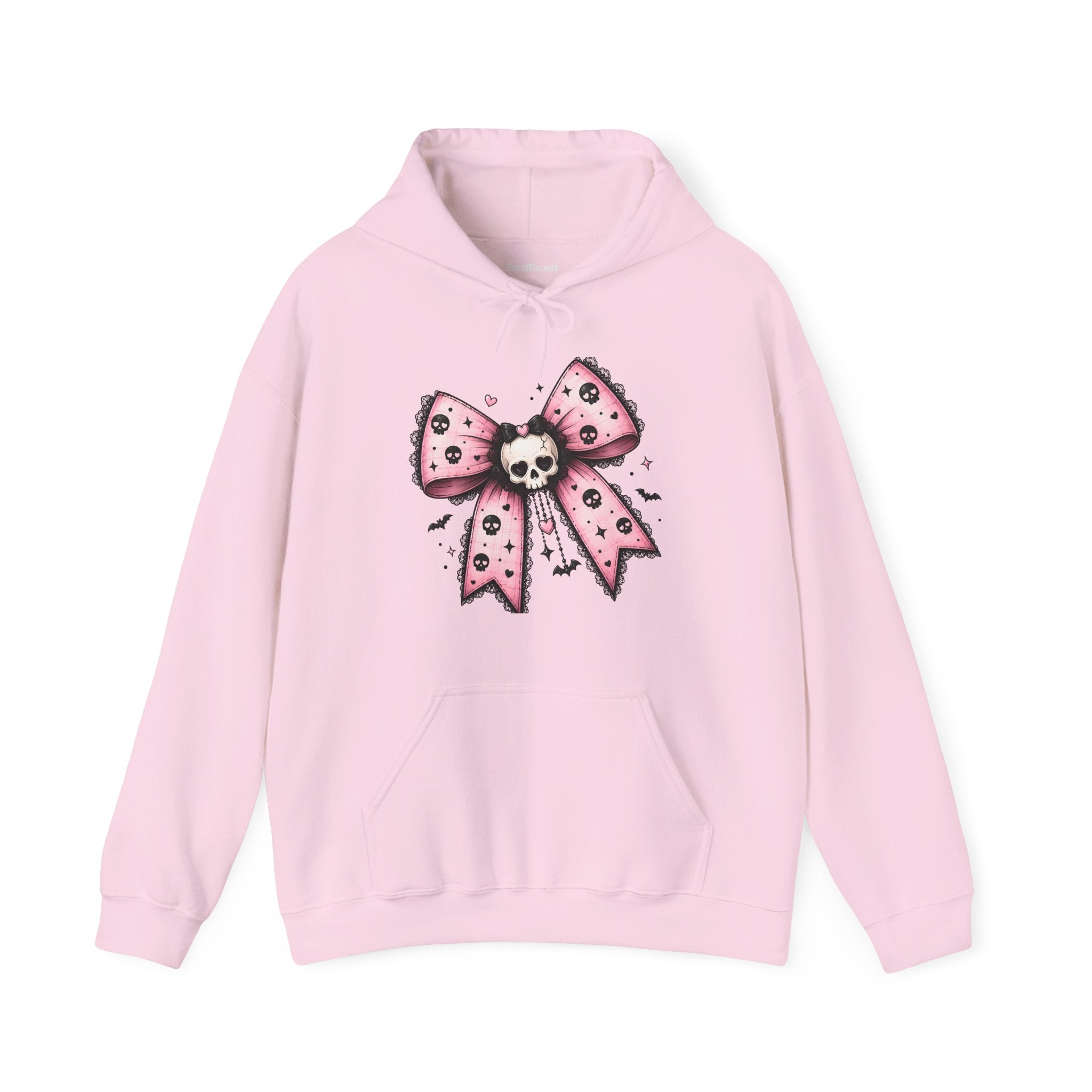 Pink Skull Bow Hoodie - Goth Cute Skull Ribbon Pullover