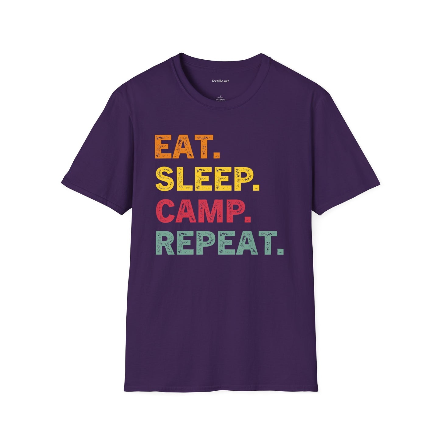 EAT SLEEP CAMP REPEAT Unisex Softstyle T-Shirt 100% Cotton Graphic