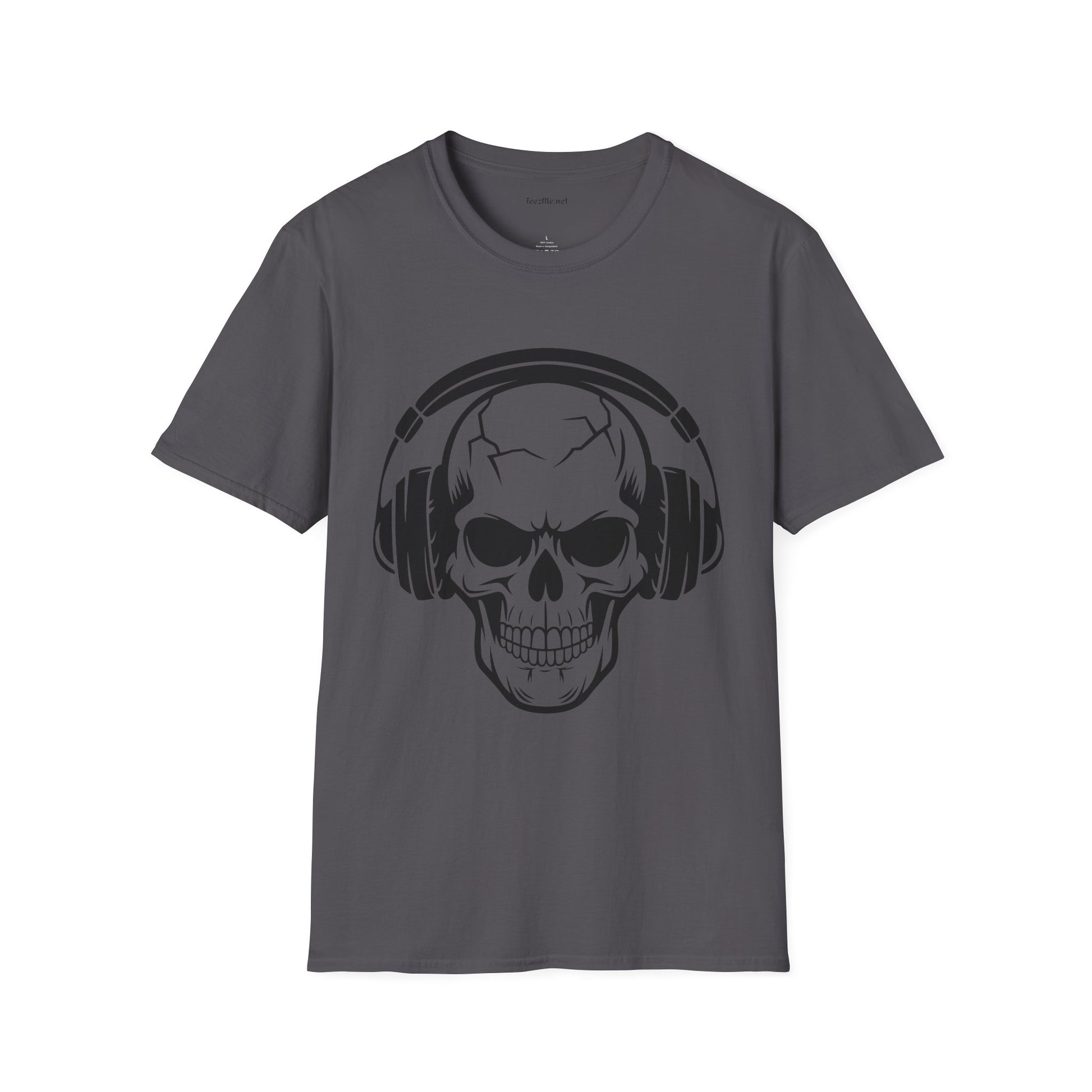 Skull wearing Headphones- Unisex Softstyle T-Shirt 100% Cotton Graphic