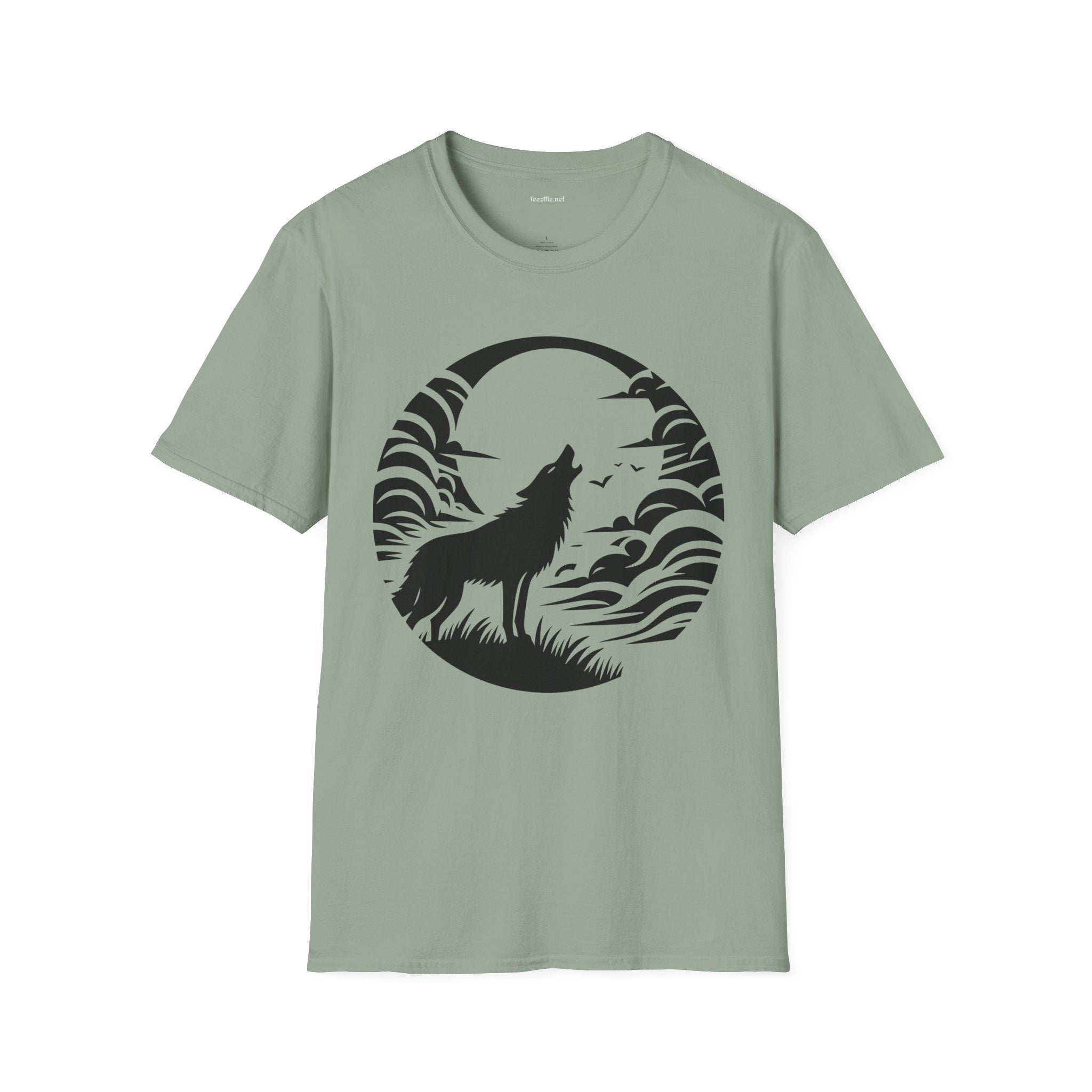 Wolf Howling Moon - Unisex Softstyle T-Shirt 100% Cotton Graphic