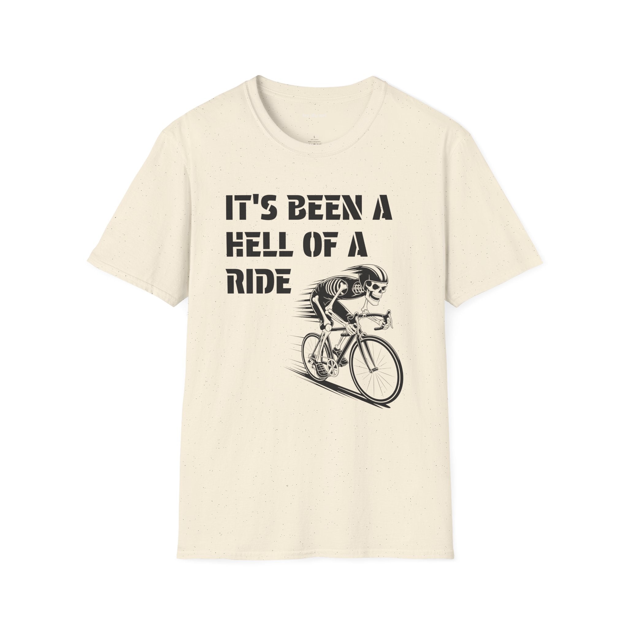 It's been a Hell of a Ride (skeleton on bicycle) Unisex Softstyle T-Shirt 100% Cotton Graphic
