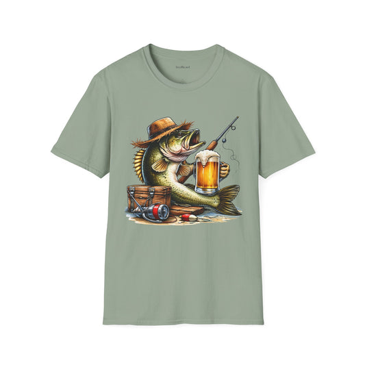 Bass Drinking Beer Unisex Soft Style T-Shirt 100% Cotton Graphic