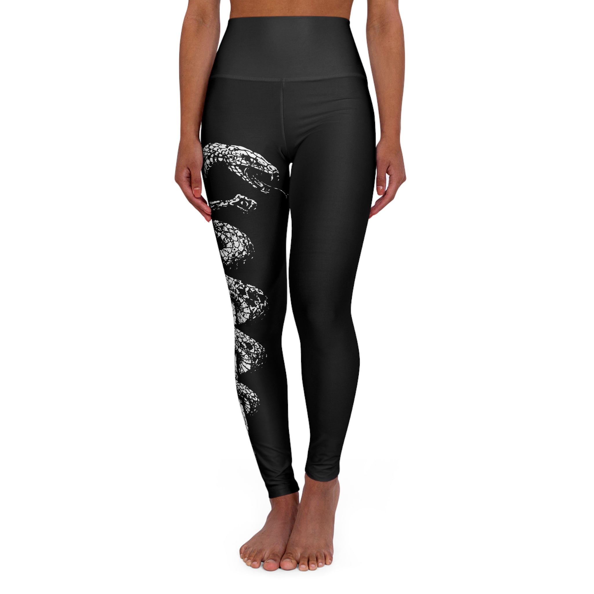 Monochrome Double Headed Snake Print Athletic High-Waist Yoga Leggings