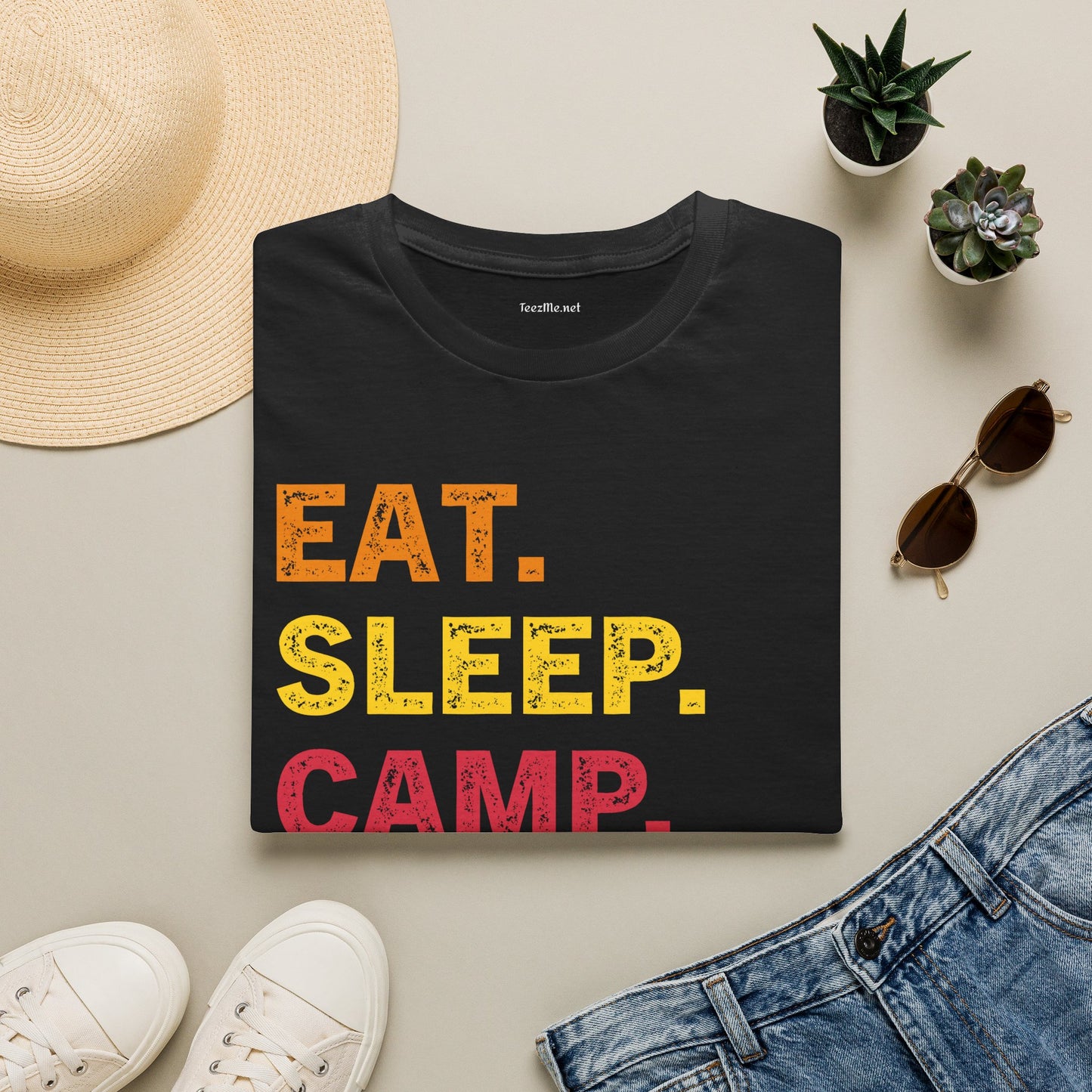 EAT SLEEP CAMP REPEAT Unisex Softstyle T-Shirt 100% Cotton Graphic