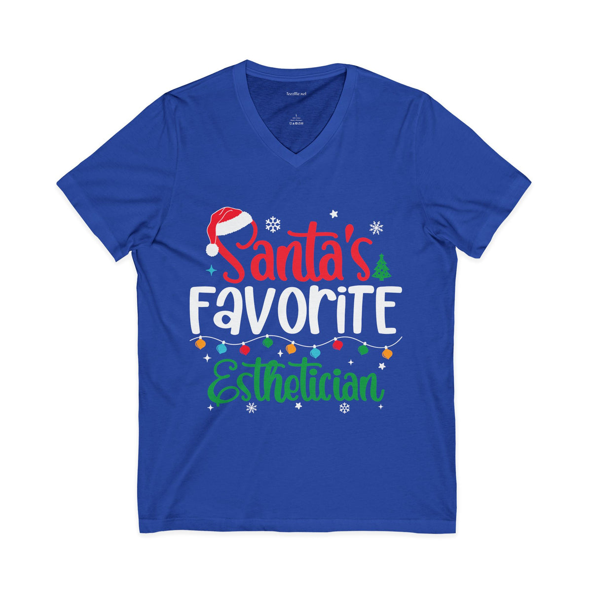 Santa’s Favorite Esthetician V-Neck Tee — Christmas Esthetician Gift