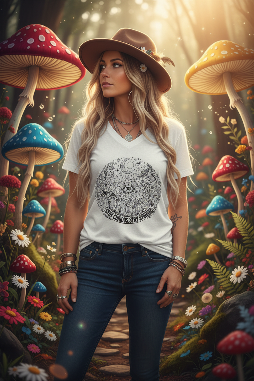 Stay Curious Stay Strong V-Neck Tee