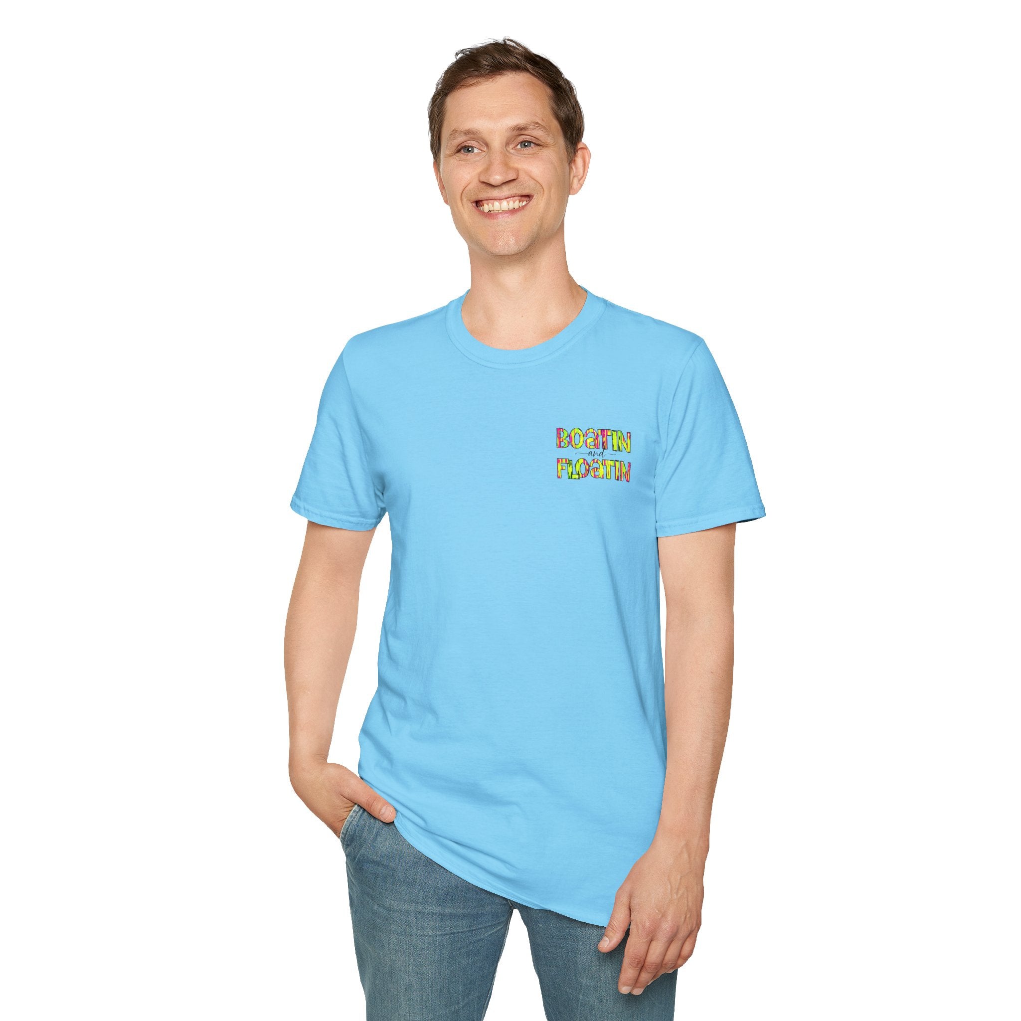 Boatin and Floatin (pocket size) - Unisex Softstyle T-Shirt 100% Cotton Graphic