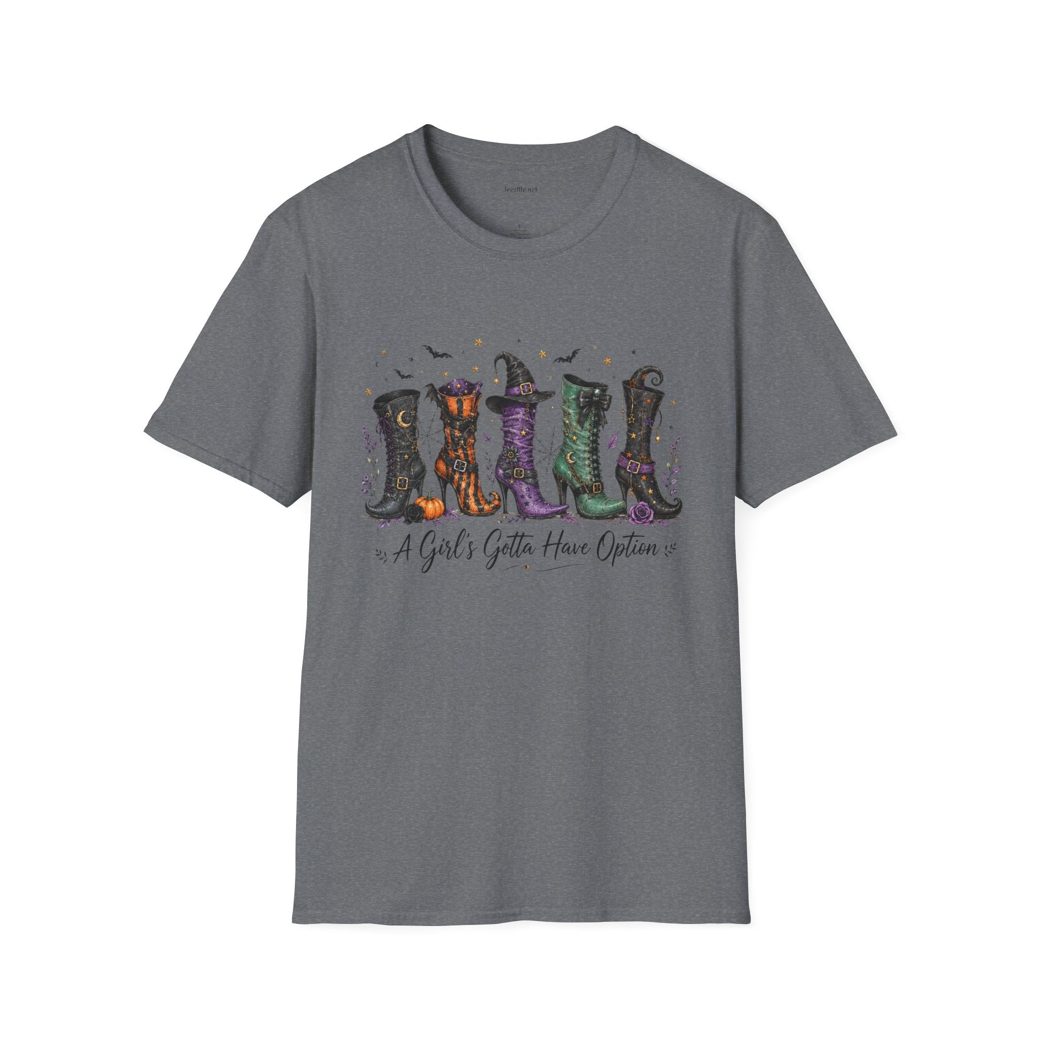 Halloween Witch Boots T-Shirt — "A Girl's Gotta Have Options" Graphic Tee