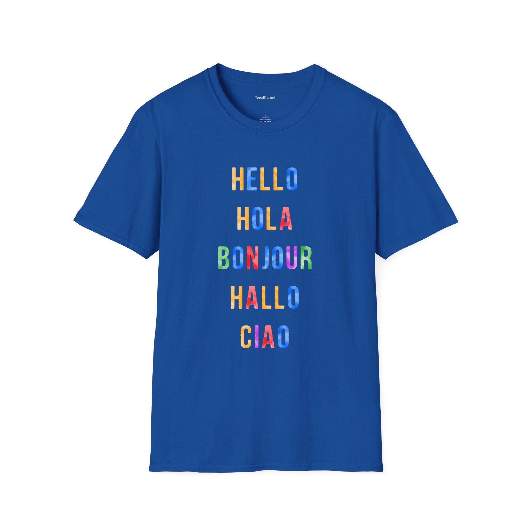 HELLO HOLA BONJOUR HALLO CIAO Unisex Softstyle T-Shirt 100% Cotton Graphic