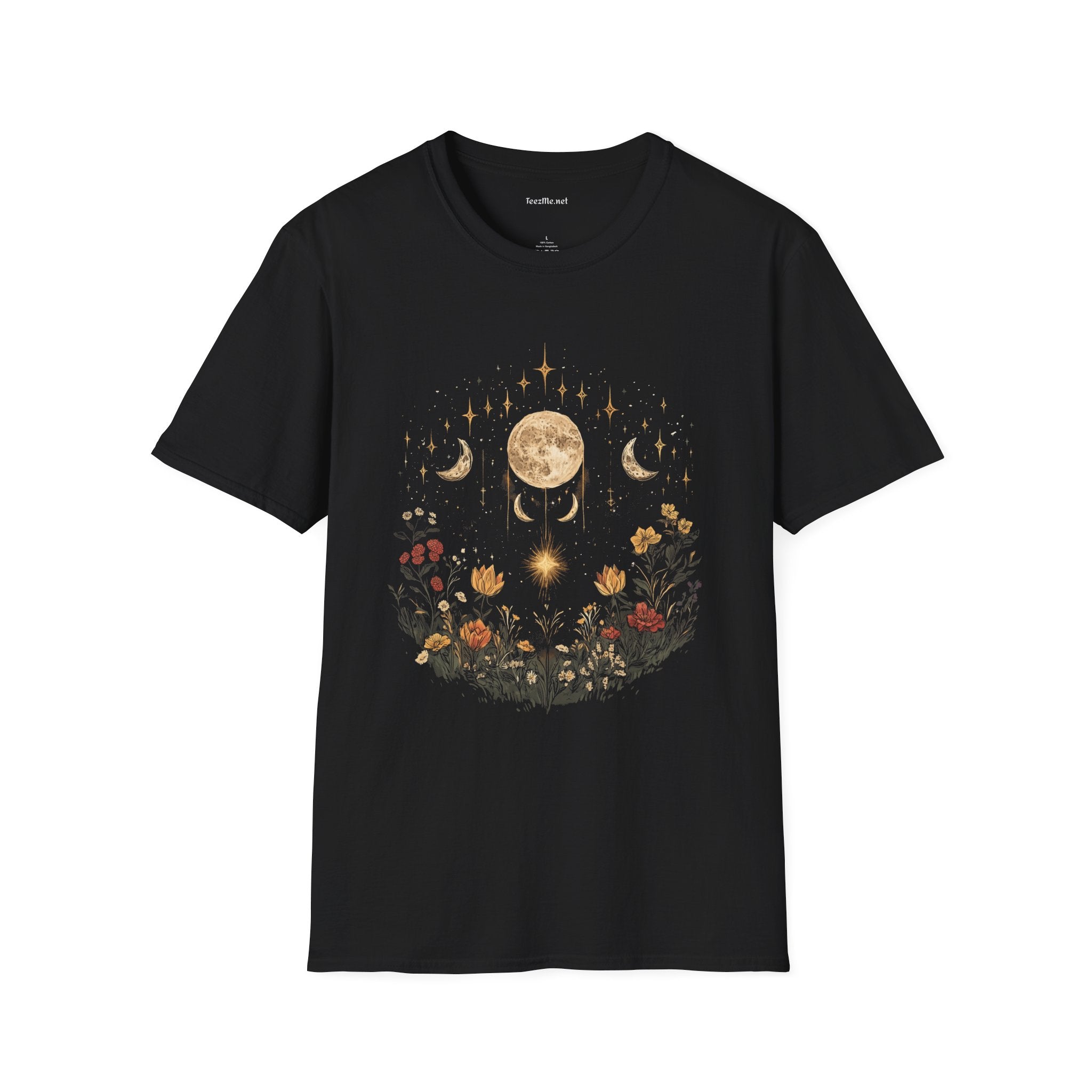 BOHO Moon Floral1 Unisex Softstyle T-Shirt 100% Cotton Graphic