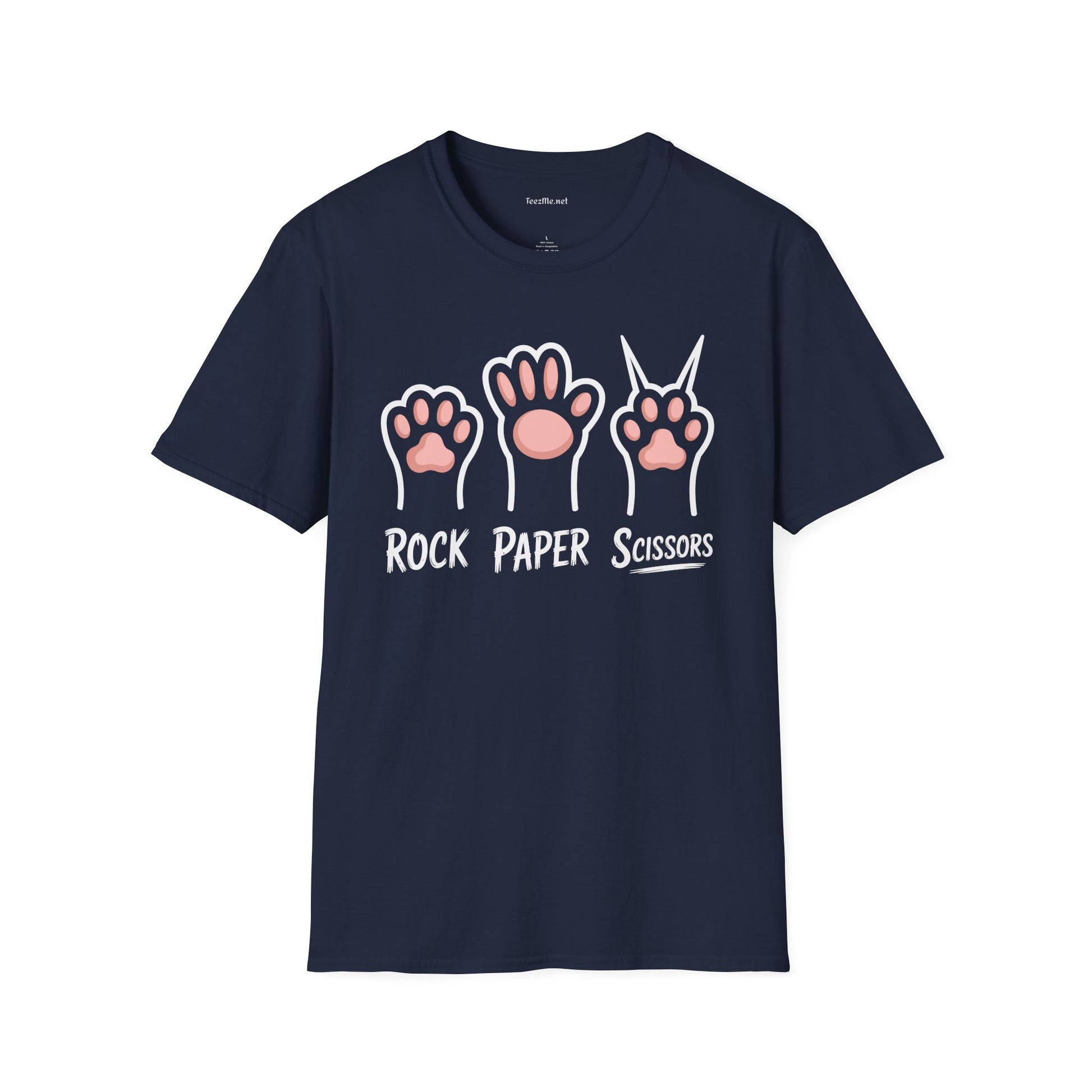 Rock Paper Scissors Cat Unisex Softstyle T-Shirt 100% Cotton Graphic